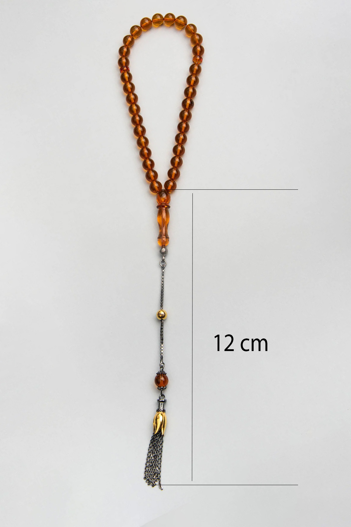 Doğal Kehribar Taşlı Siyah Rodyum Kaplama Gümüş 28 Cm Tesbih F5600844844_2