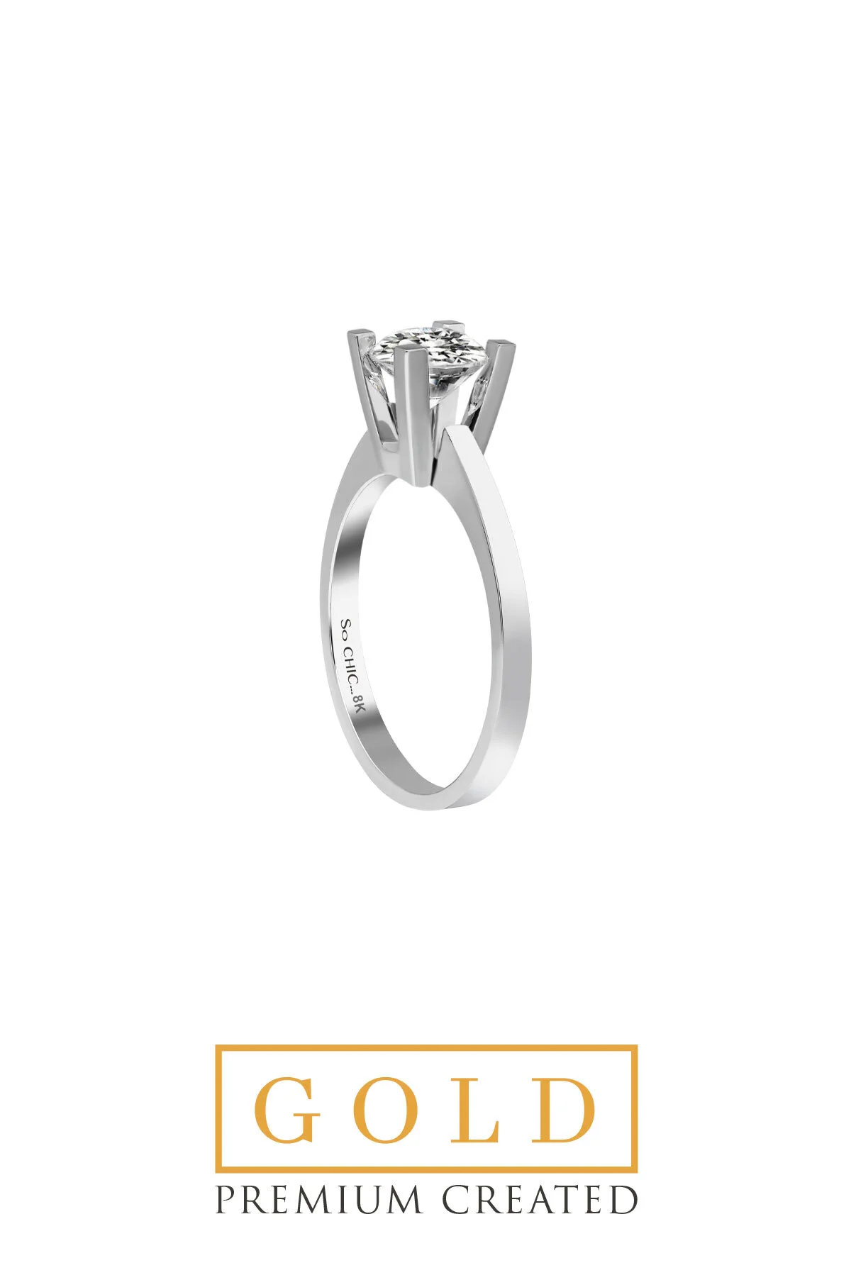Resim Beyaz Altın Sertifikalı Premium Created Taşlı 0.90 CT Effect Tektaş Yüzük