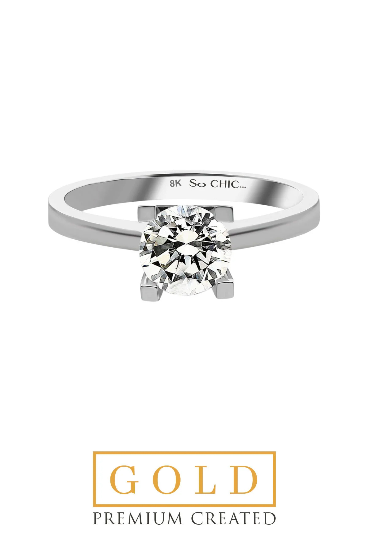 Resim Beyaz Altın Sertifikalı Premium Created Taşlı 0.90 CT Effect Tektaş Yüzük
