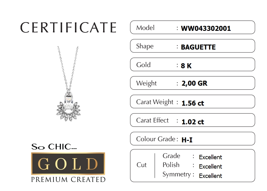 Resim Beyaz Altın Sertifikalı Premium Created Baget Taşlı Kolye
