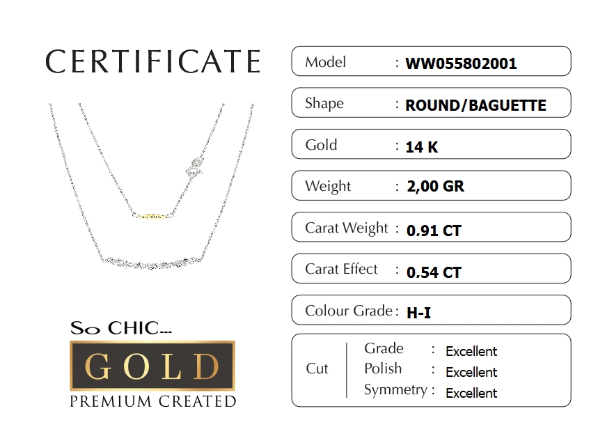 Resim Beyaz Altın Sertifikalı Premium Created Baget Taşlı Kolye