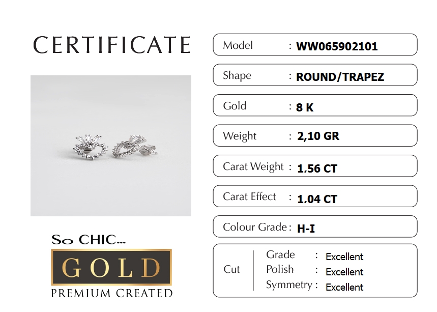Resim Beyaz Altın Sertifikalı Premium Created Trapez Taşlı Kalp Küpe