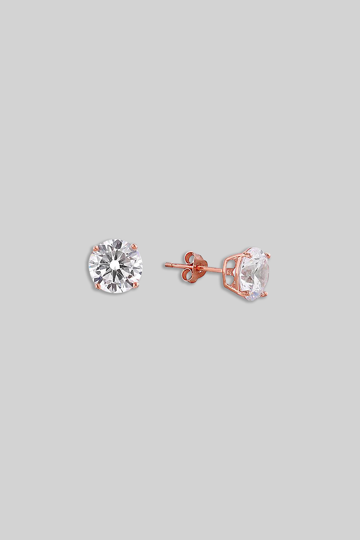 Solitaire 7mm 18K Rose Gold Plated Silver Earring