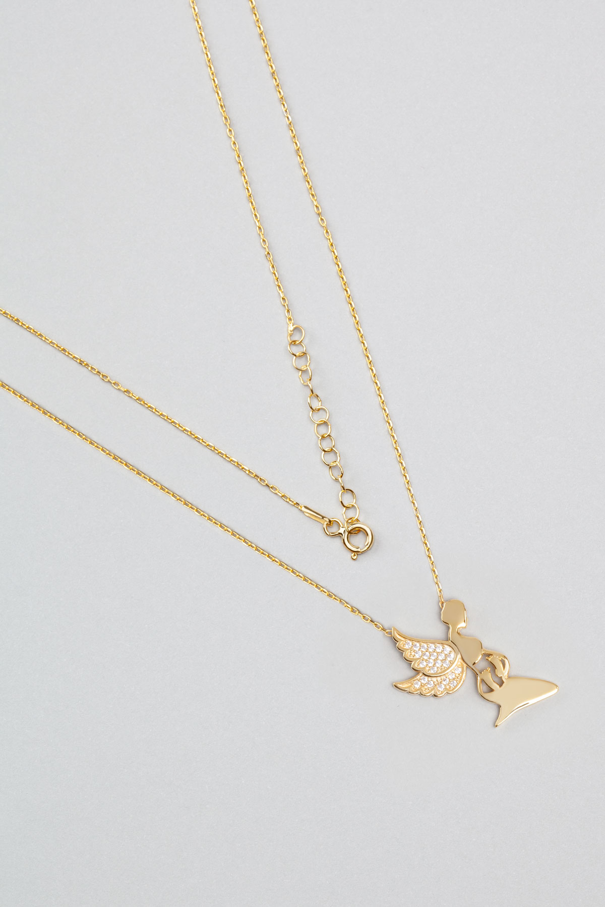 Angel Mother 18 Karat Yellow Gold Plated Silver Necklace