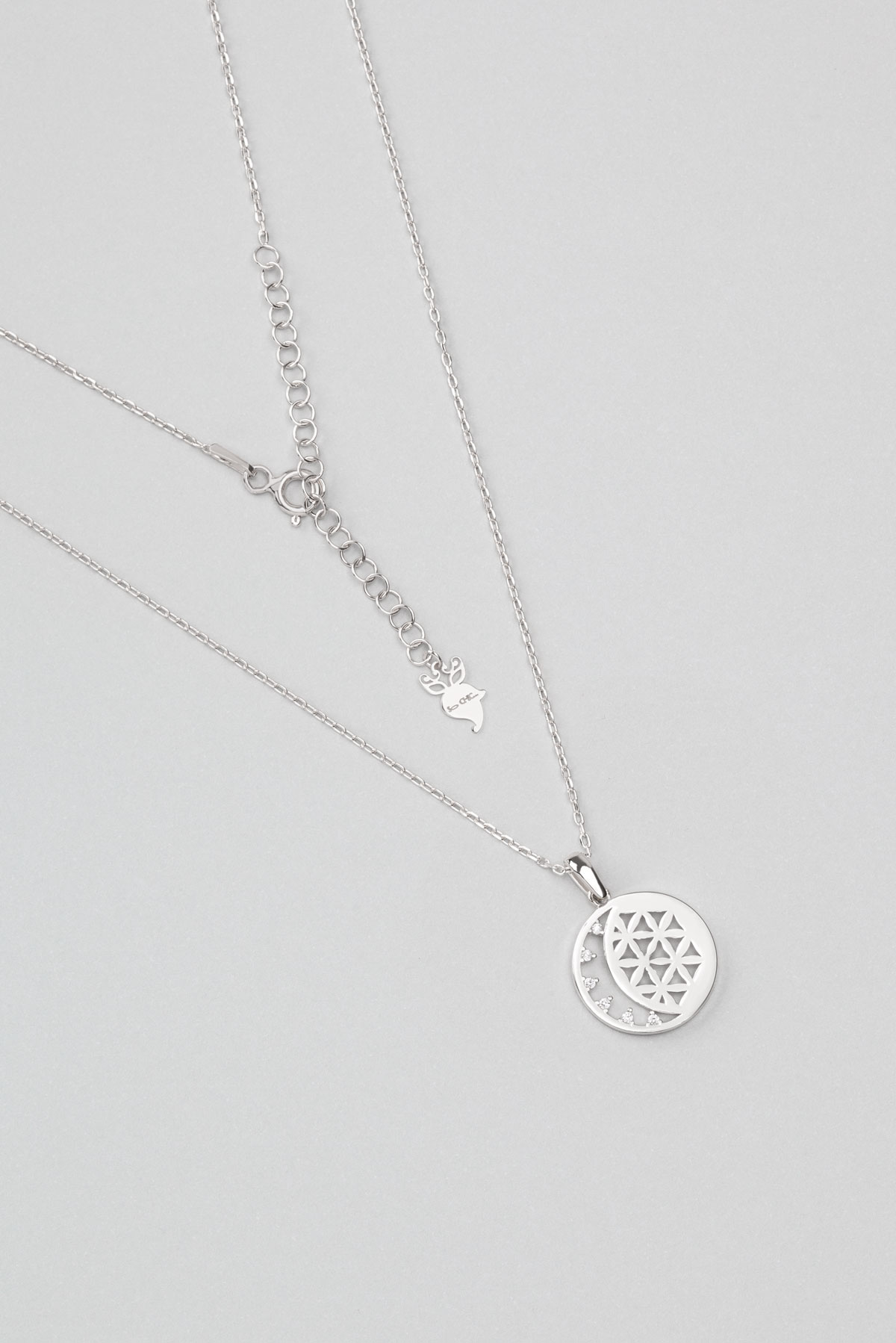 Flower of Life 18K White Gold Plated Silver Minimal Necklace