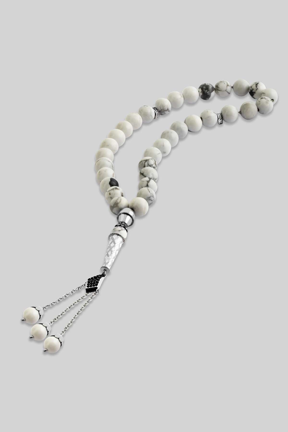 Natural Howlite Stone Worry Beads 925 Sterling Silver