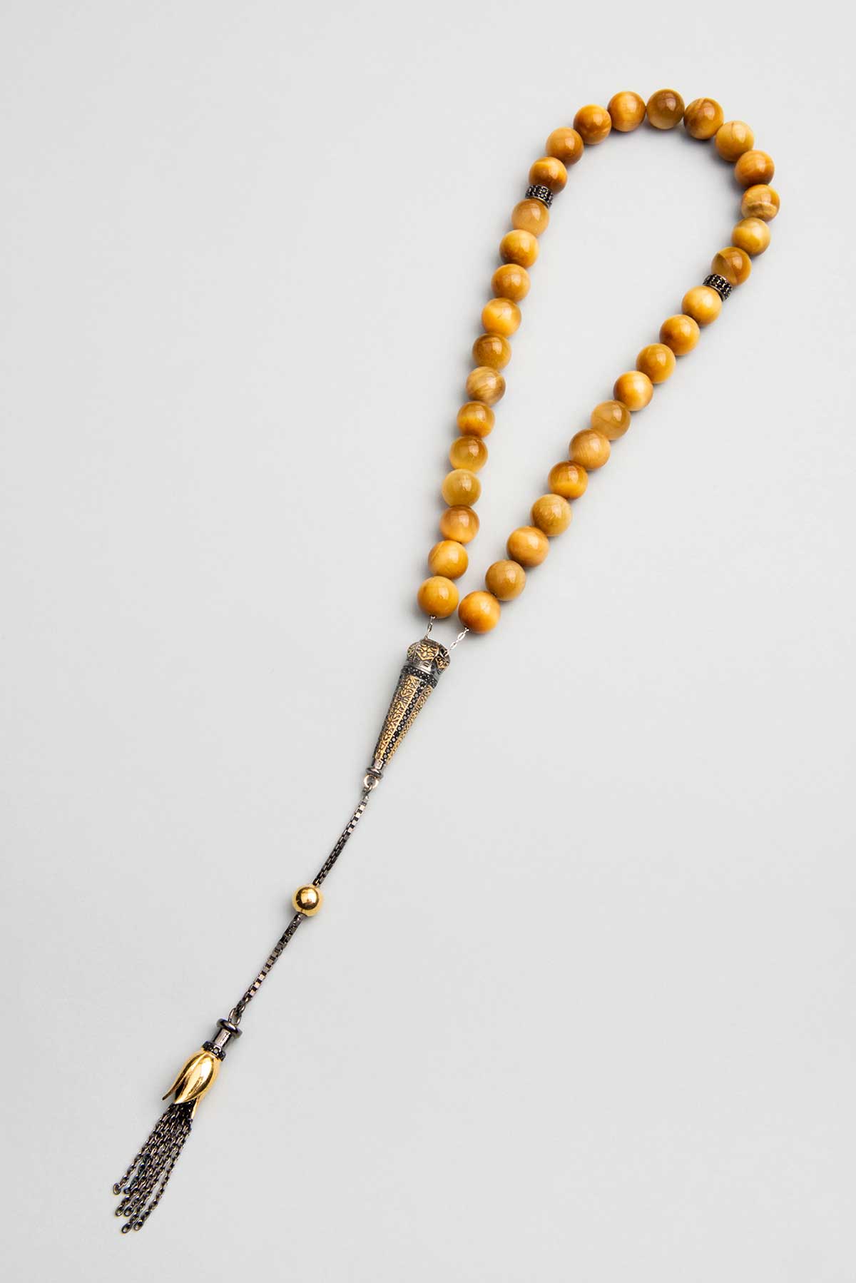 Natural Tiger Eye Stone Worry Beads 925 Sterling Silver