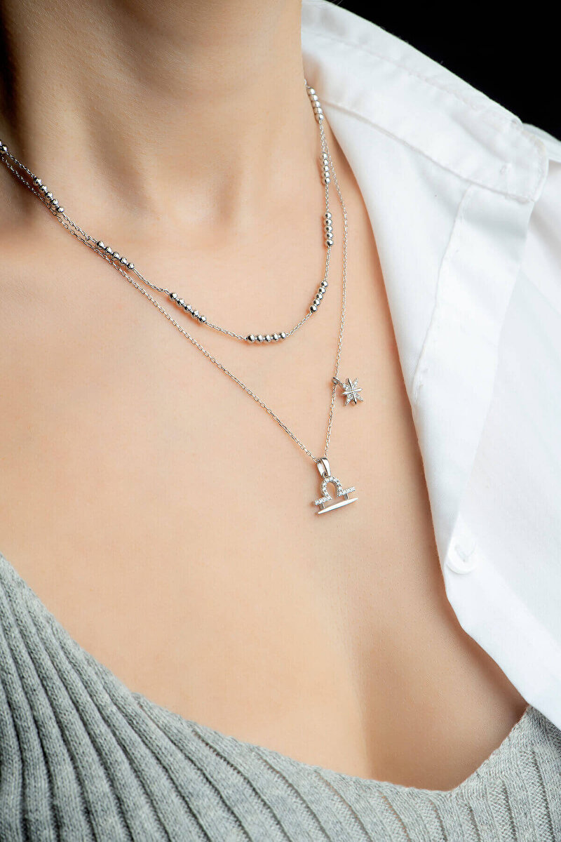 Zo Zodyak Koleksiyonu Terazi Burcu Rodyum Kaplama Gümüş Kolye