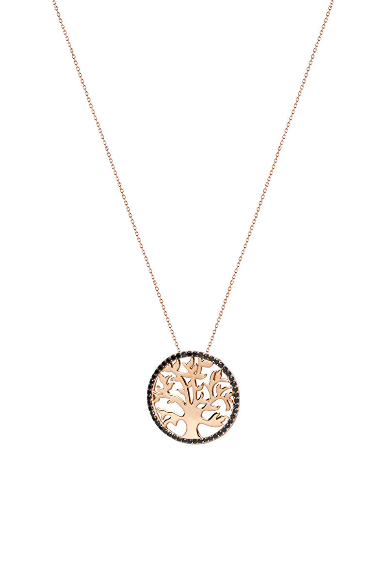 Ha Hayat Ağacı Figürlü 18 Ayar Rose Altın Kaplama Gümüş Kolye