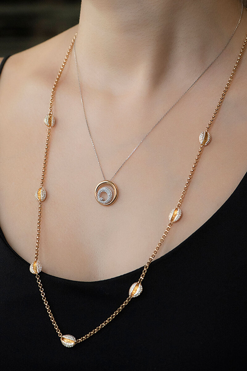 Deniz Kab Deniz Kabuğu 18 Ayar Rose Altın Kaplama Gümüş Kolye