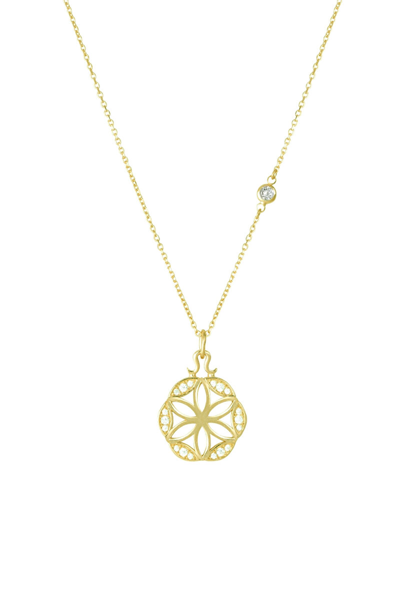 Y Yaşam Çiçeği Figürlü 18 Ayar Sarı Altın Kaplama Gümüş Kolye