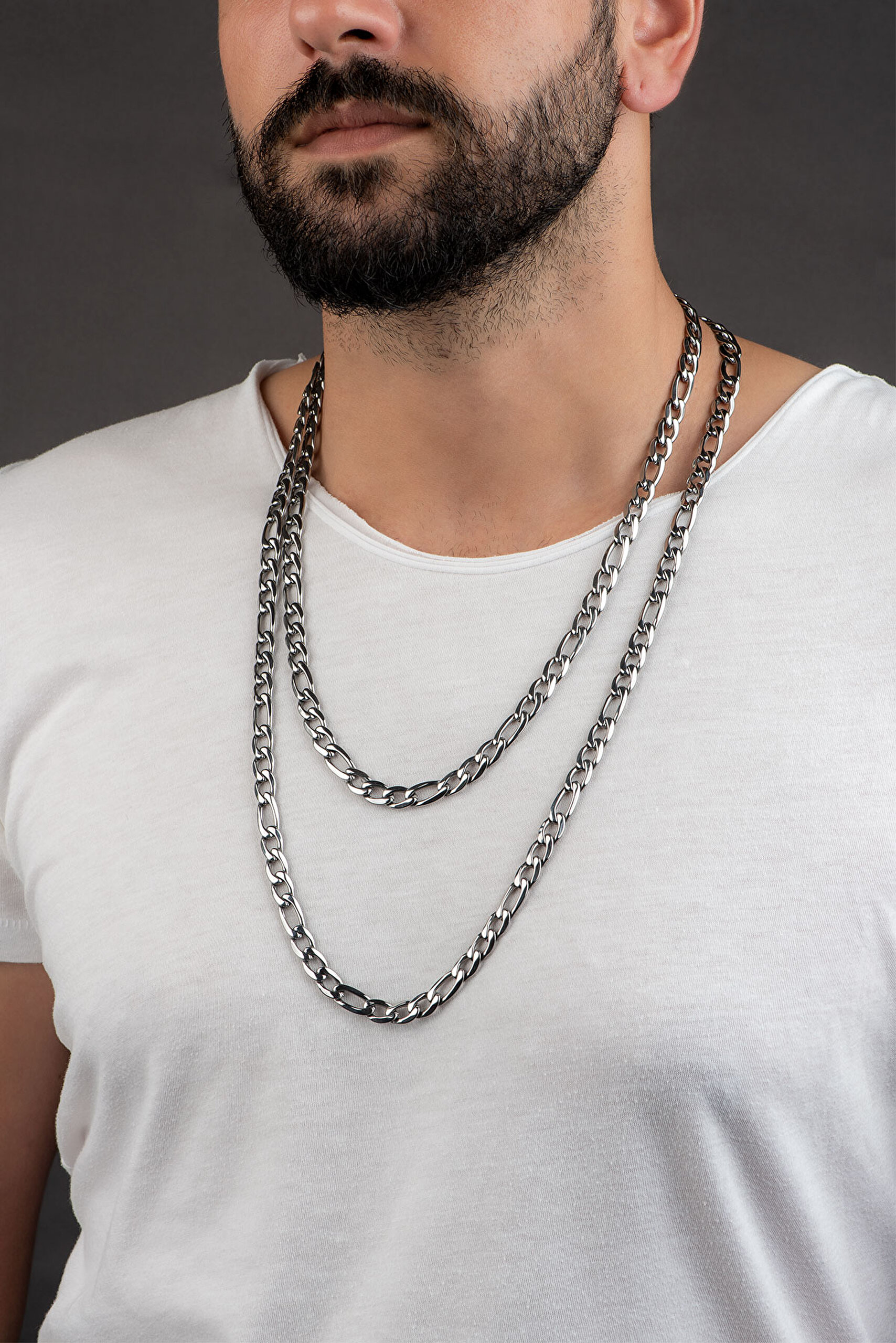 ⁠ Zincir Örgü Model Çelik Erkek Kolye_1}