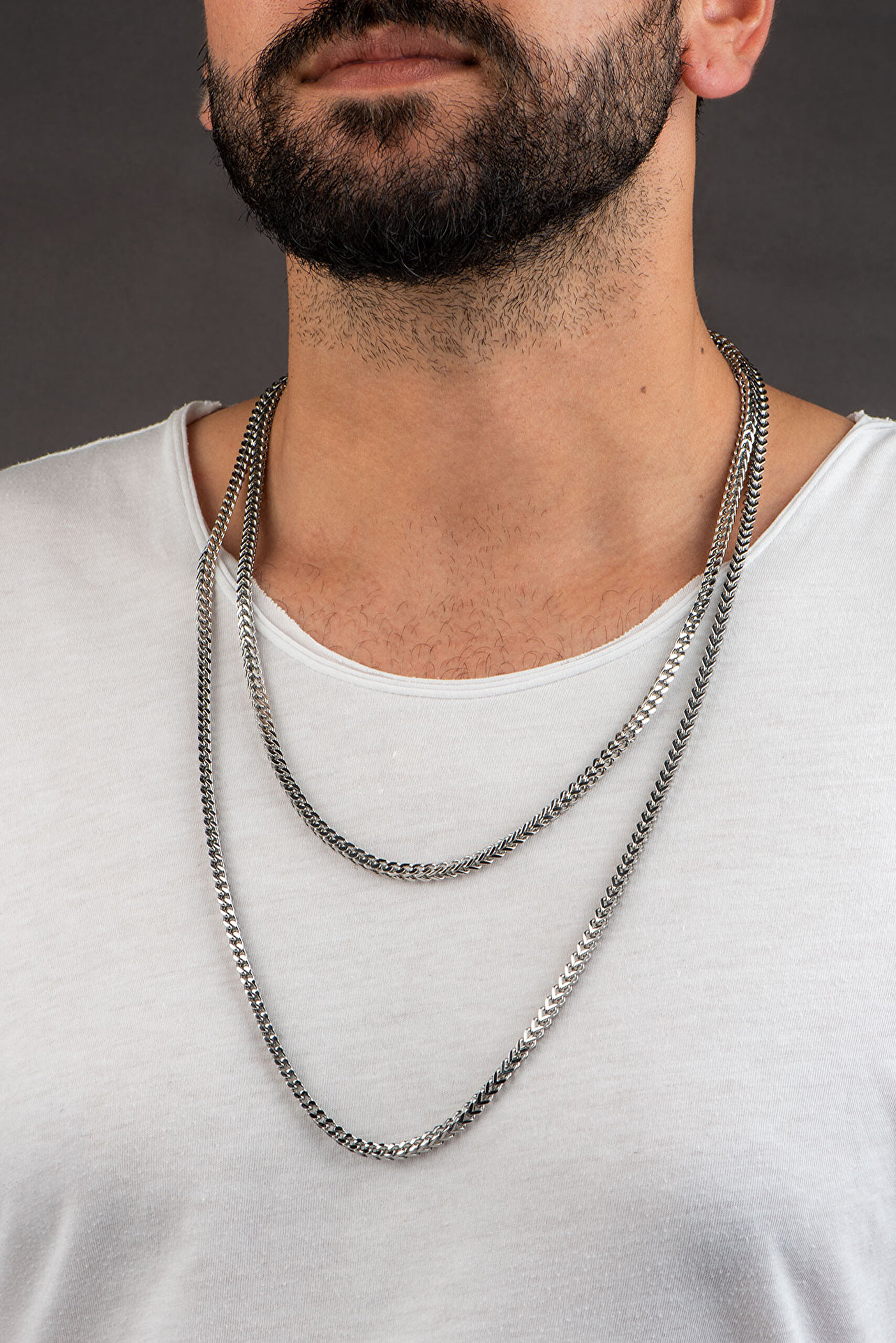 ⁠ Çift Sıra Örgü Model 75 Cm Çelik Erkek Kolye_1}