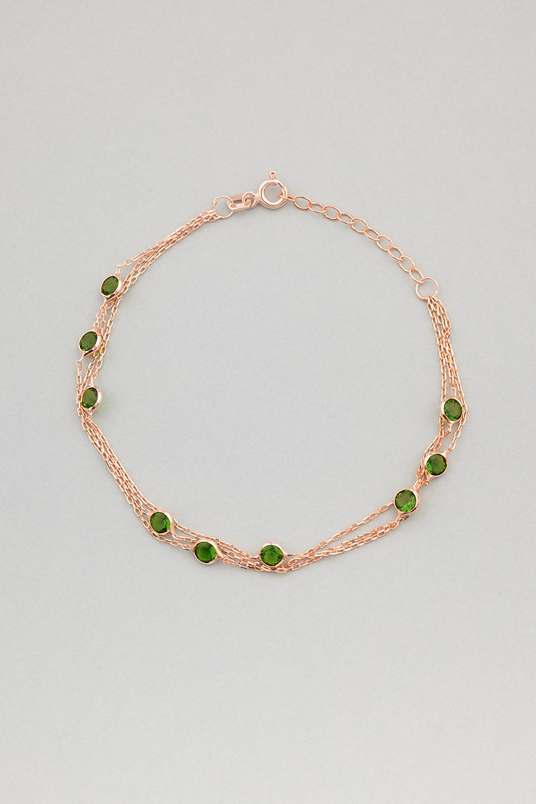 ⁠ Üç Sıra Zirkon Taşlı 18 Ayar Rose Altın Kaplama 19 Cm Gümüş Bileklik_4}