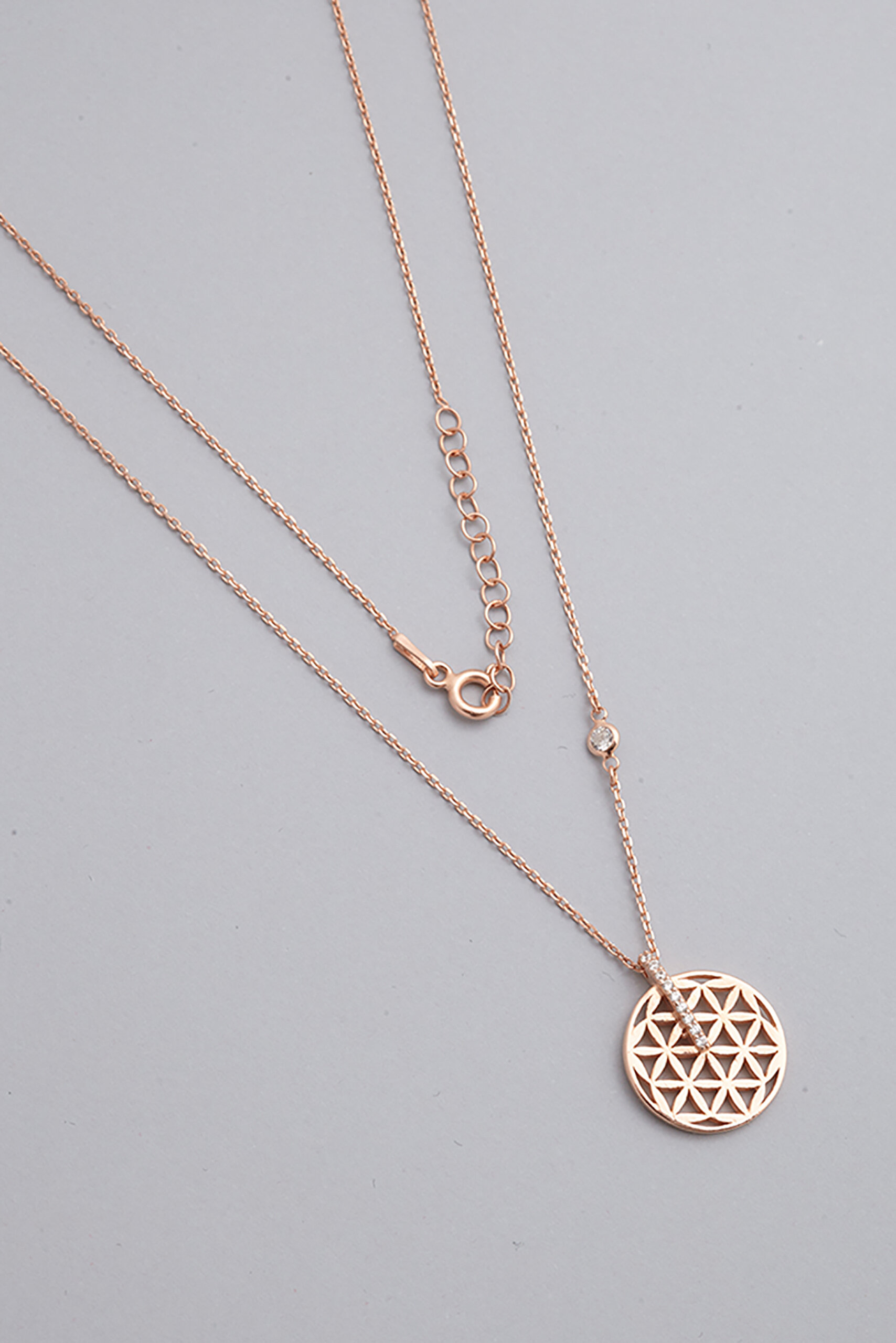 ⁠ Yaşam Çiçeği 18 Ayar Rose Altın Kaplama 45 Cm Gümüş Kolye_0}