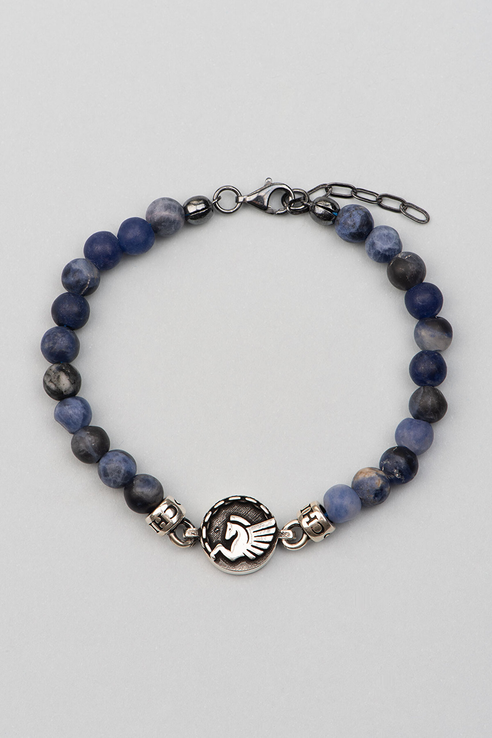 Pegasus Figürlü Mat Sodalit Taşlı 22 Cm Gümüş Erkek Bileklik