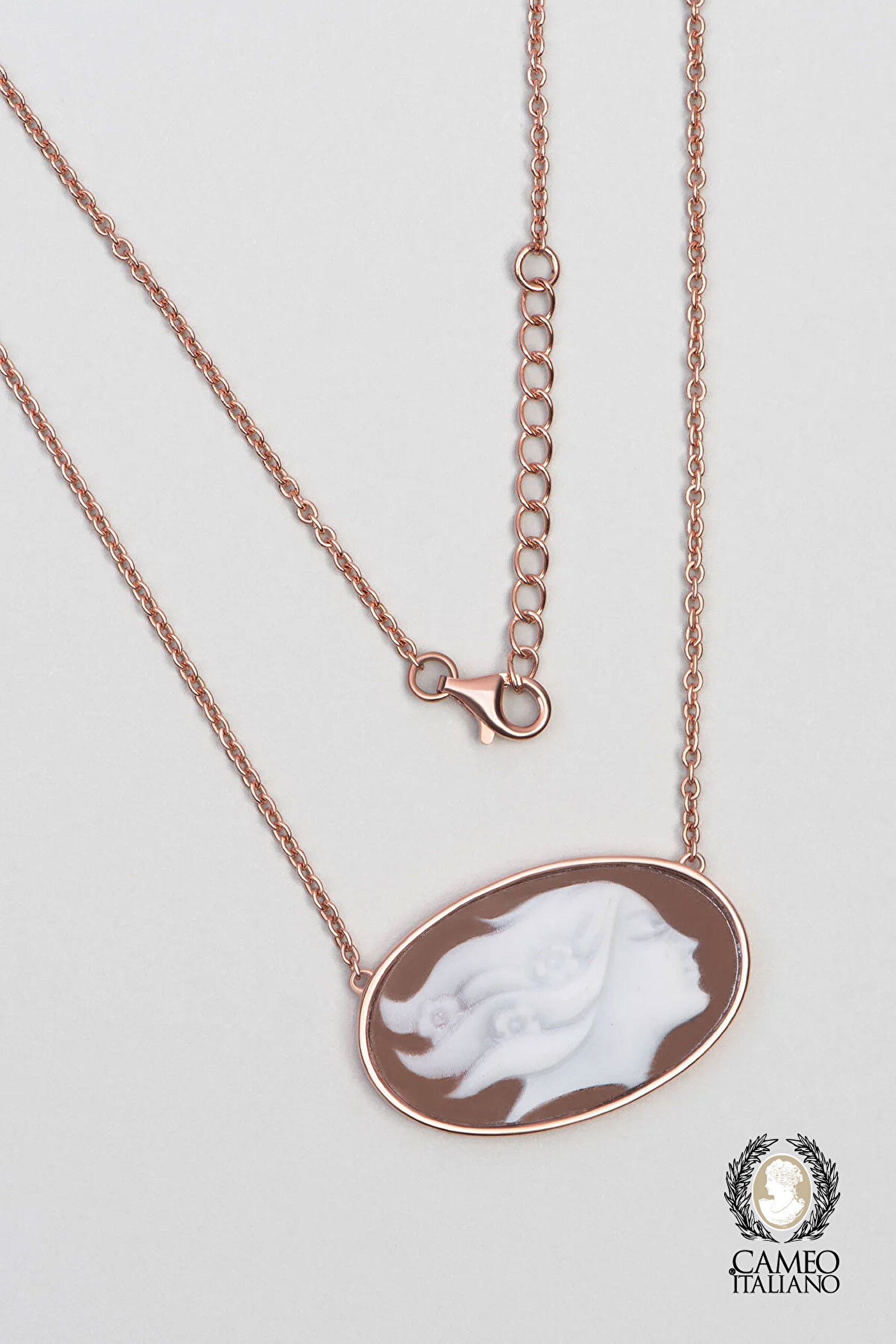 ⁠ Cameo Italiano 18 Ayar Rose Altın Kaplama 45 Cm Gümüş Tasarım Kolye_0}