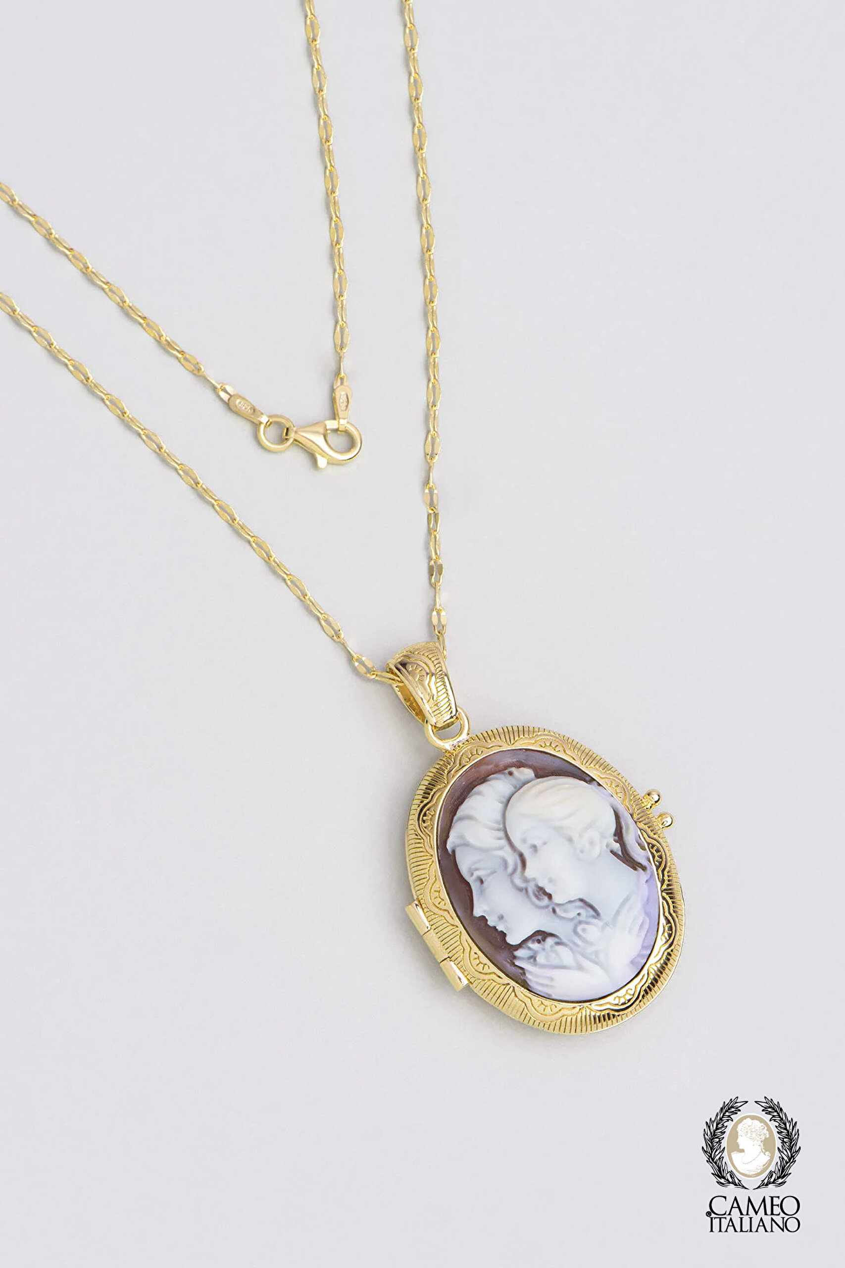 ⁠ Cameo Italiano 18 Ayar Sarı Altın Kaplama 50 Cm Gümüş Tasarım Kolye_0}