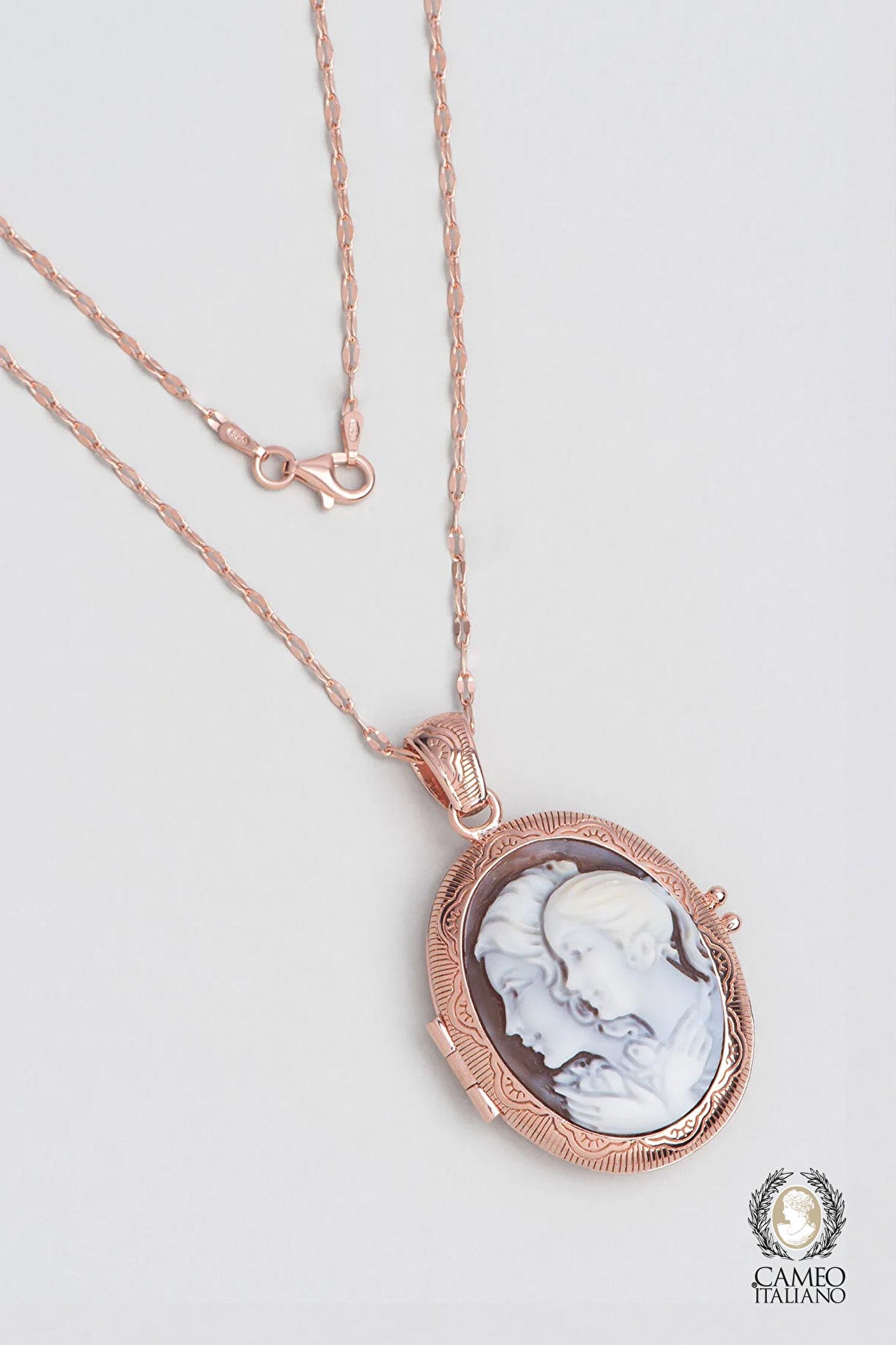 ⁠ Cameo Italiano 18 Ayar Rose Altın Kaplama 50 Cm Gümüş Tasarım Kolye_0}