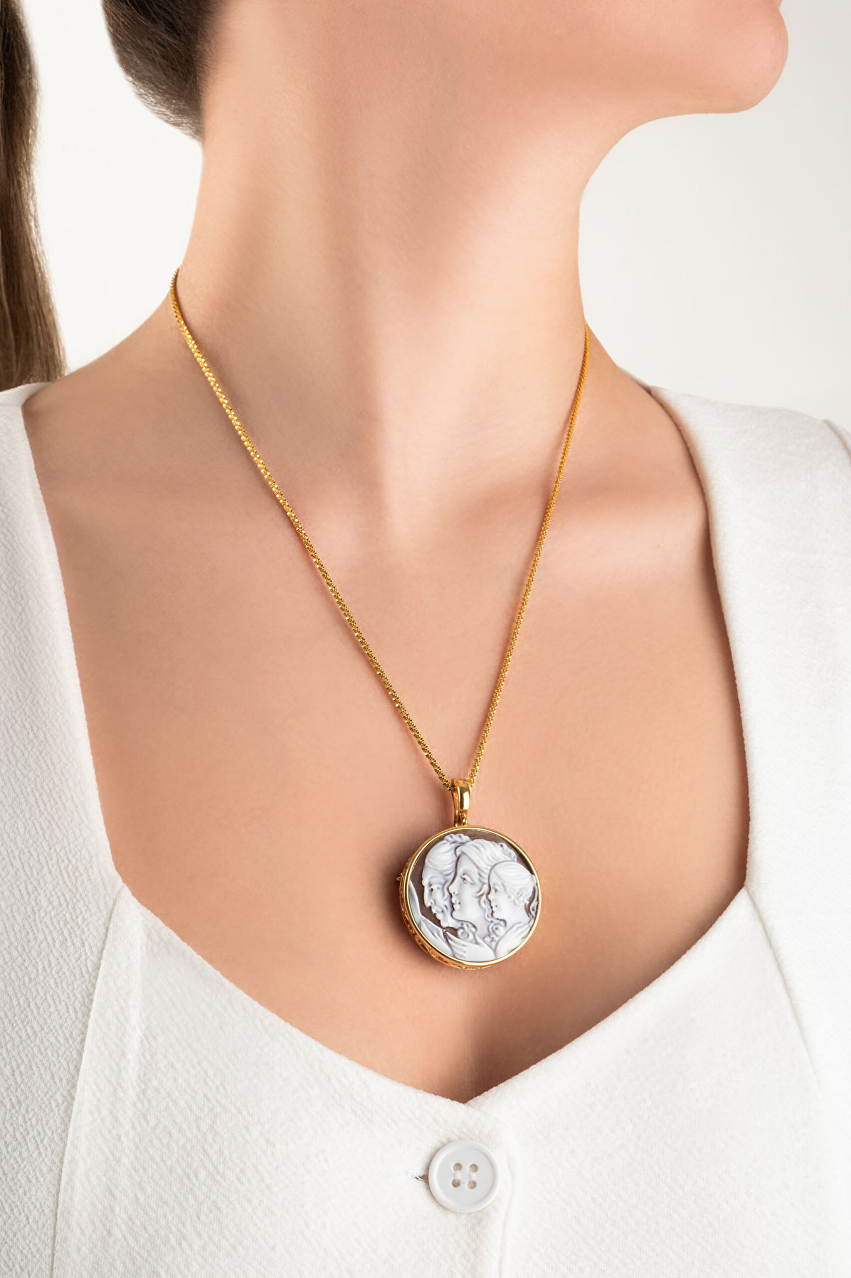 ⁠ Cameo Italiano 18 Ayar Sarı Altın Kaplama 50 Cm Gümüş Broş Ve Kolye_5}