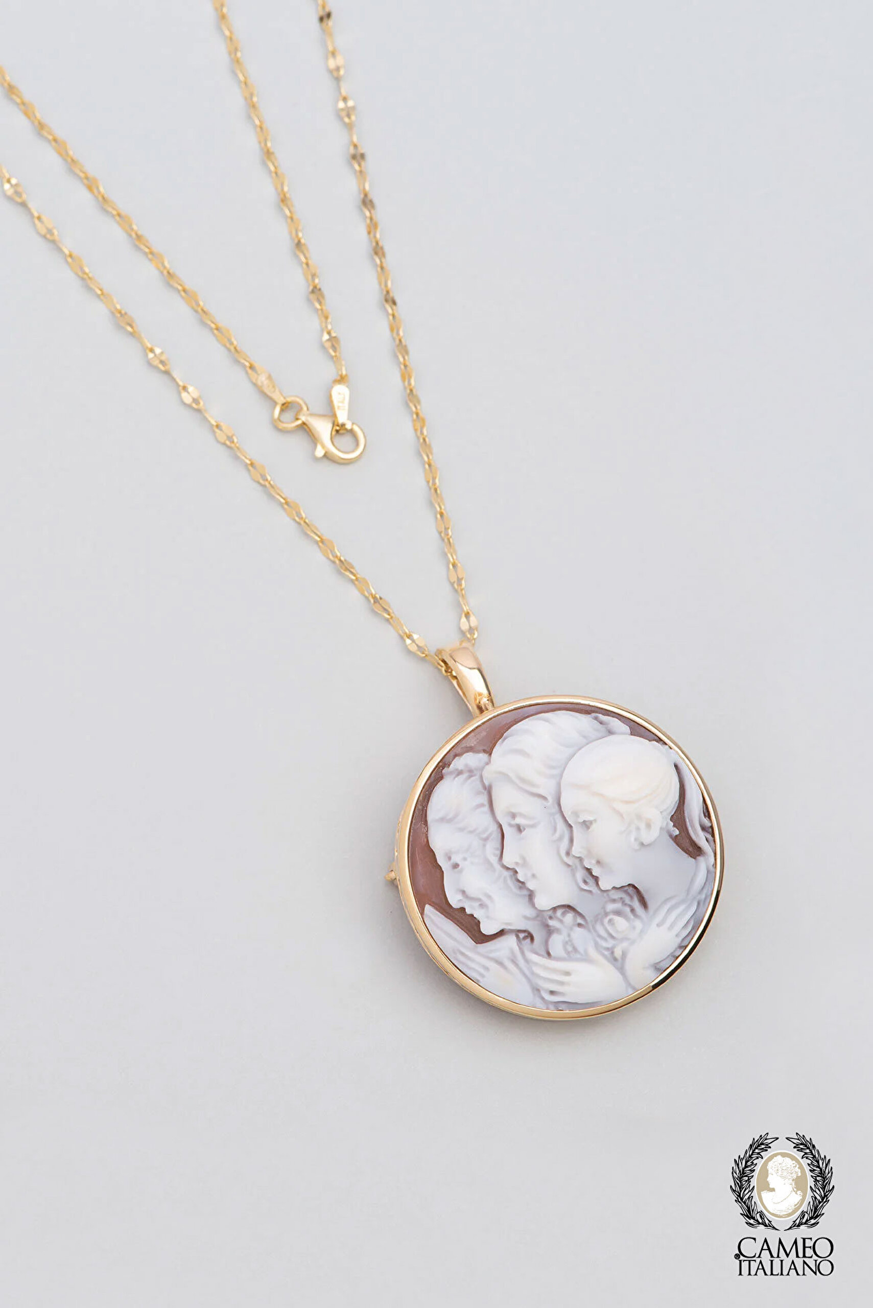 ⁠ Cameo Italiano 18 Ayar Sarı Altın Kaplama 50 Cm Gümüş Broş Ve Kolye_0}