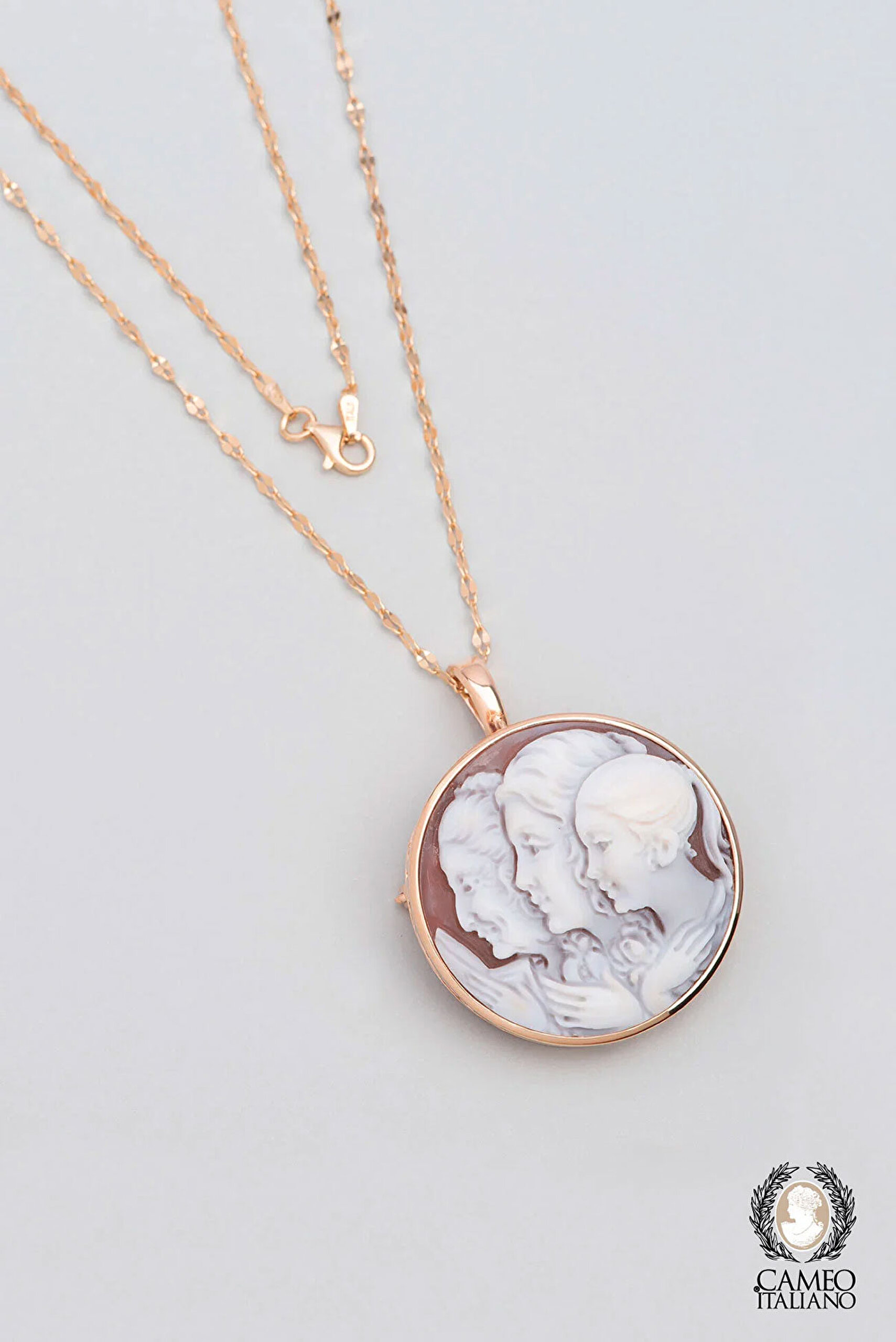 ⁠ Cameo Italiano 18 Ayar Rose Altın Kaplama 50 Cm Gümüş Broş Ve Kolye_0}