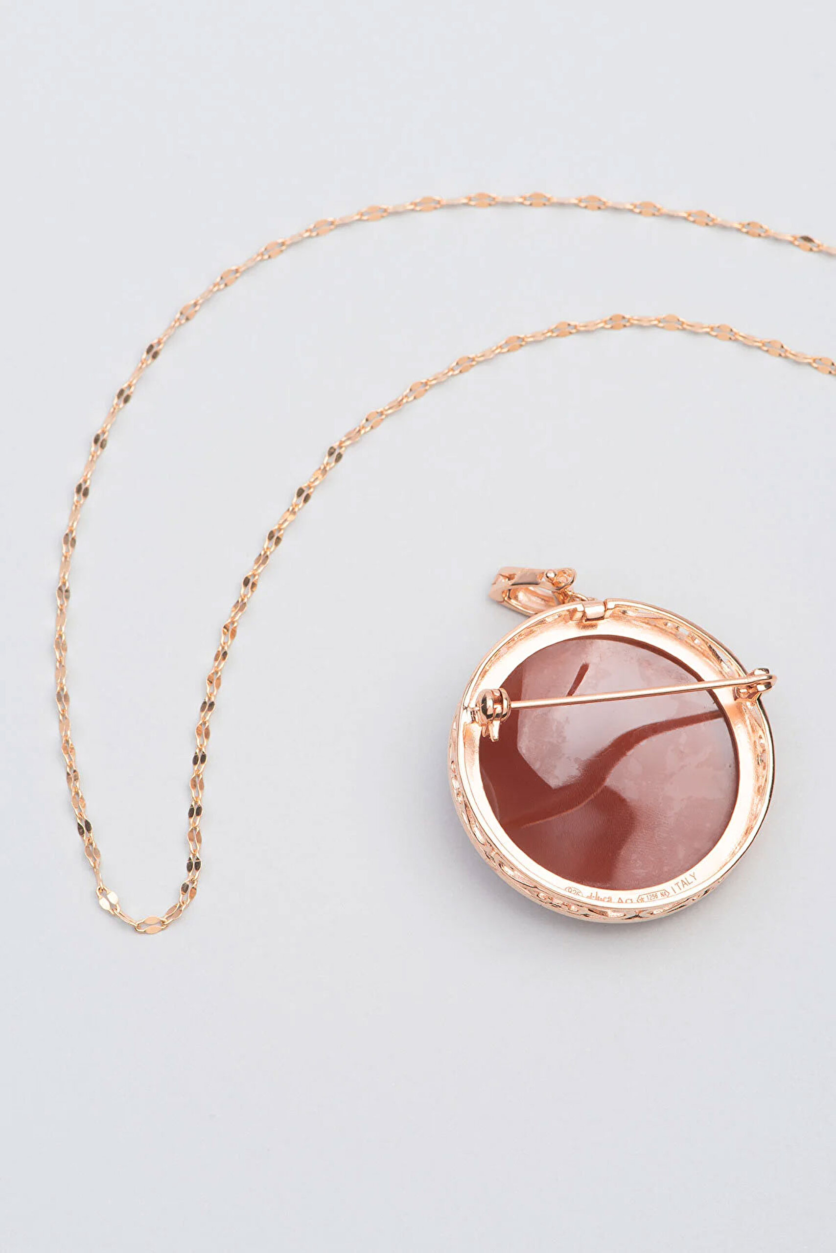 ⁠ Cameo Italiano 18 Ayar Rose Altın Kaplama 50 Cm Gümüş Broş Ve Kolye_4}