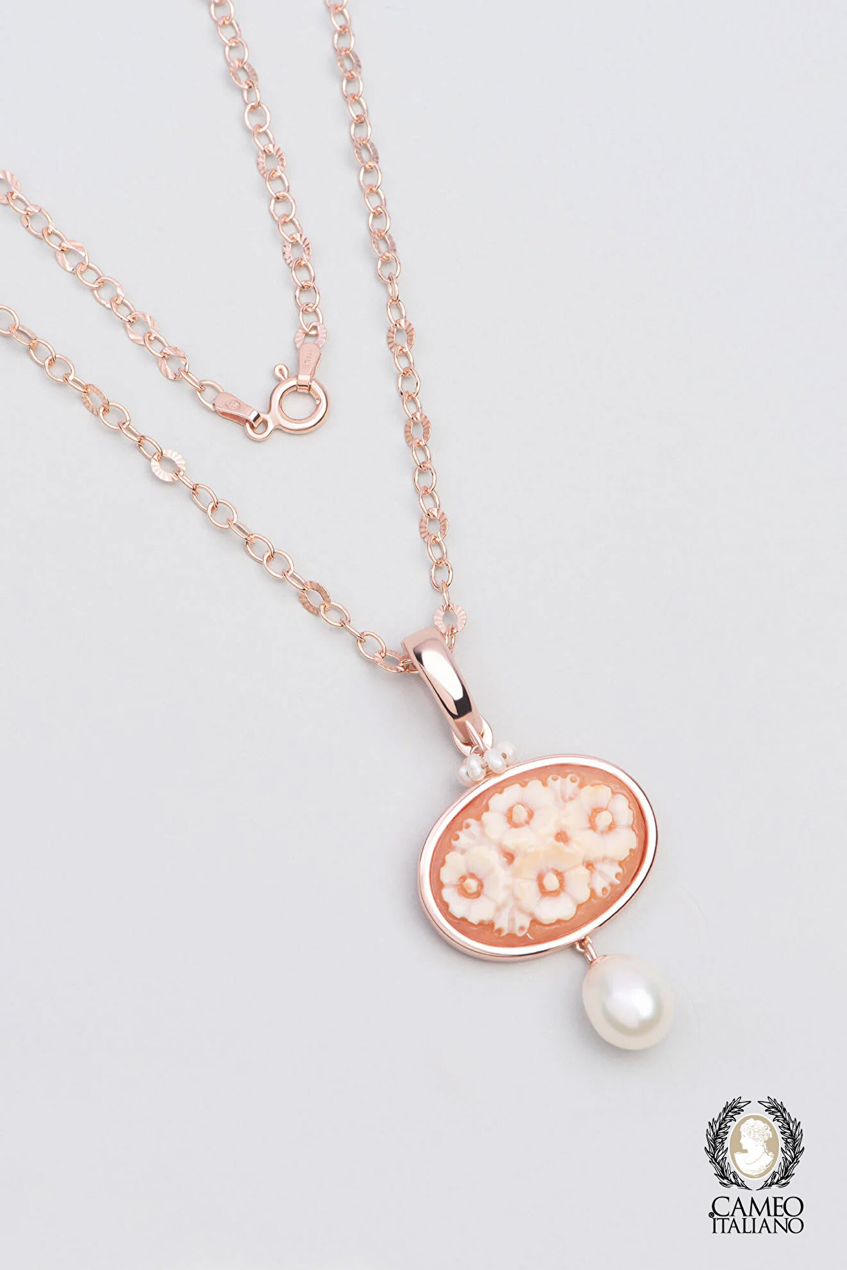 ⁠ Cameo Italiano 18 Ayar Rose Altın Kaplama 50 Cm Gümüş Kolye_0}
