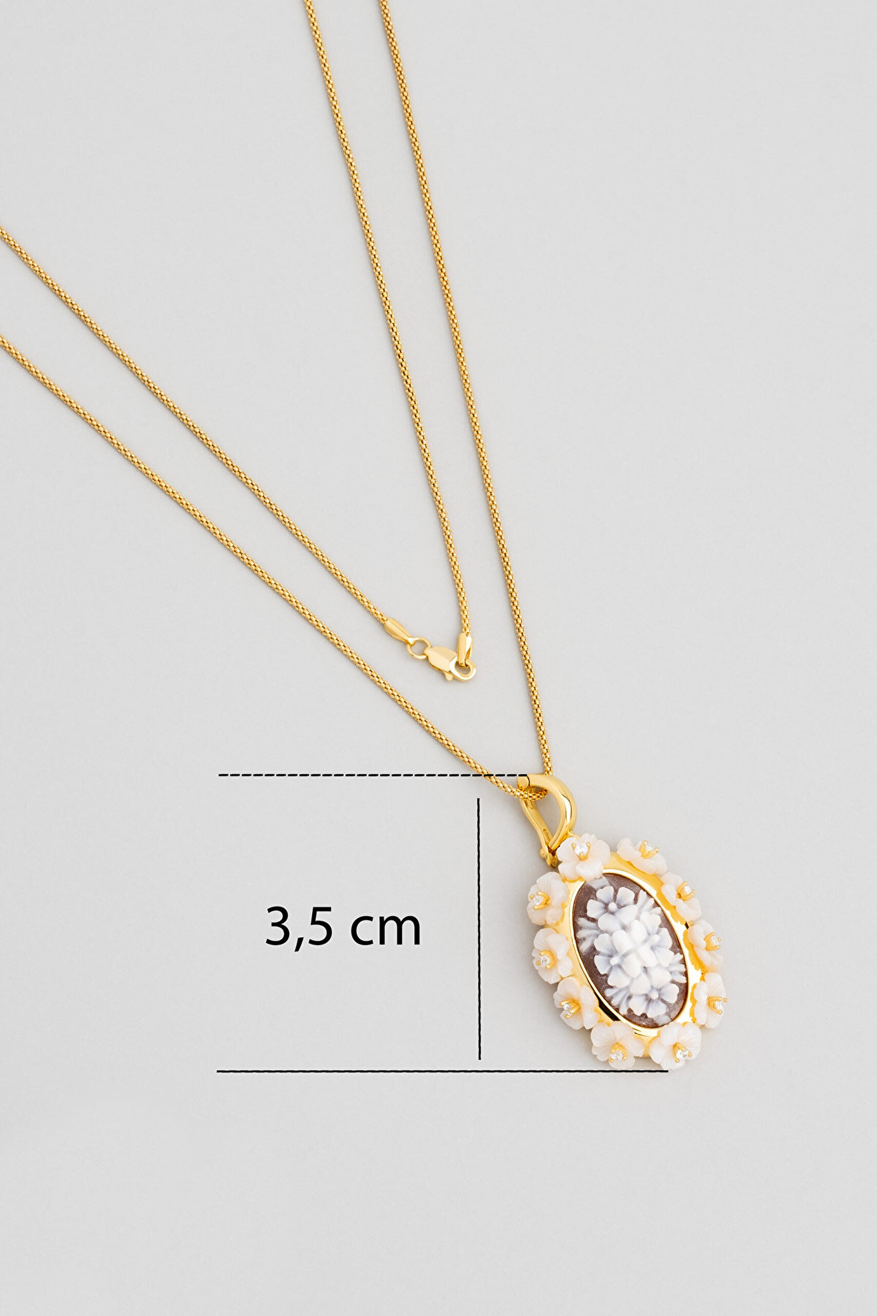 Cameo Italiano 18 Ayar Sarı Altın Kaplama Gümüş Çiçek Kolye - 2