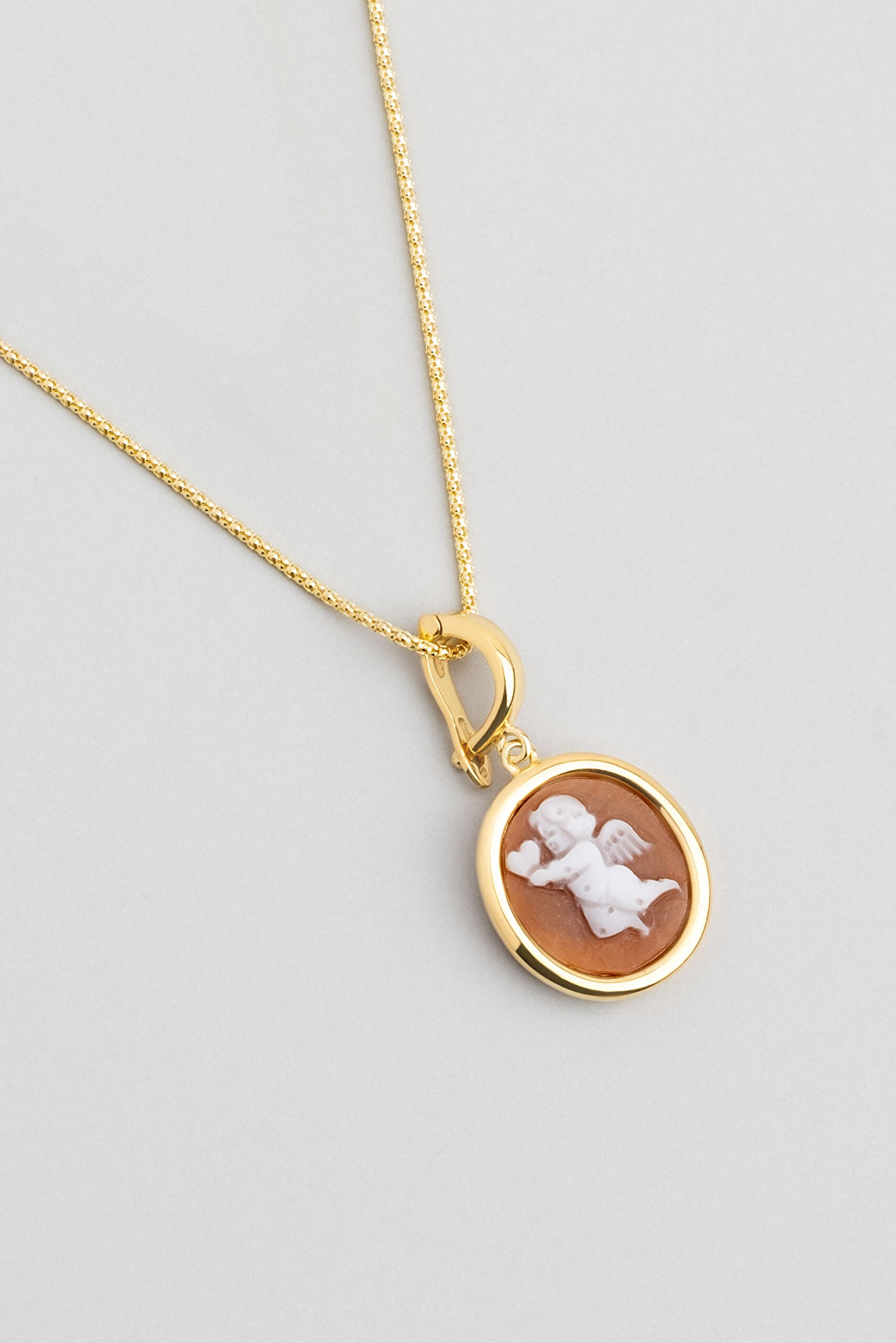 ⁠ Cameo Italiano 18 Ayar Sarı Altın Kaplama 45 Cm Gümüş Tasarım Kolye_1}