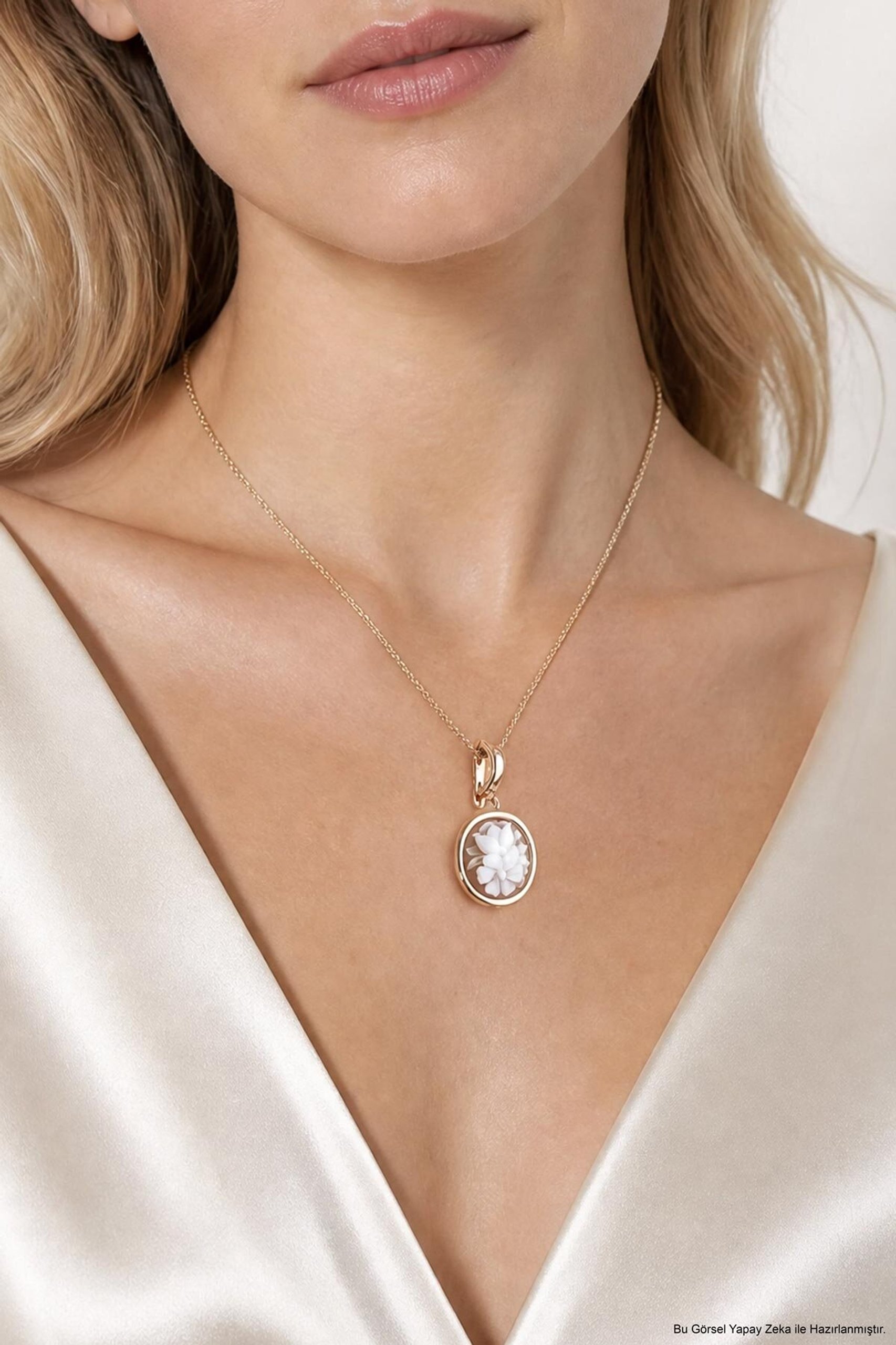 Cameo Italiano 18 Ayar Rose Altın Kaplama 45 Cm Gümüş Tasarım Kolye - 1