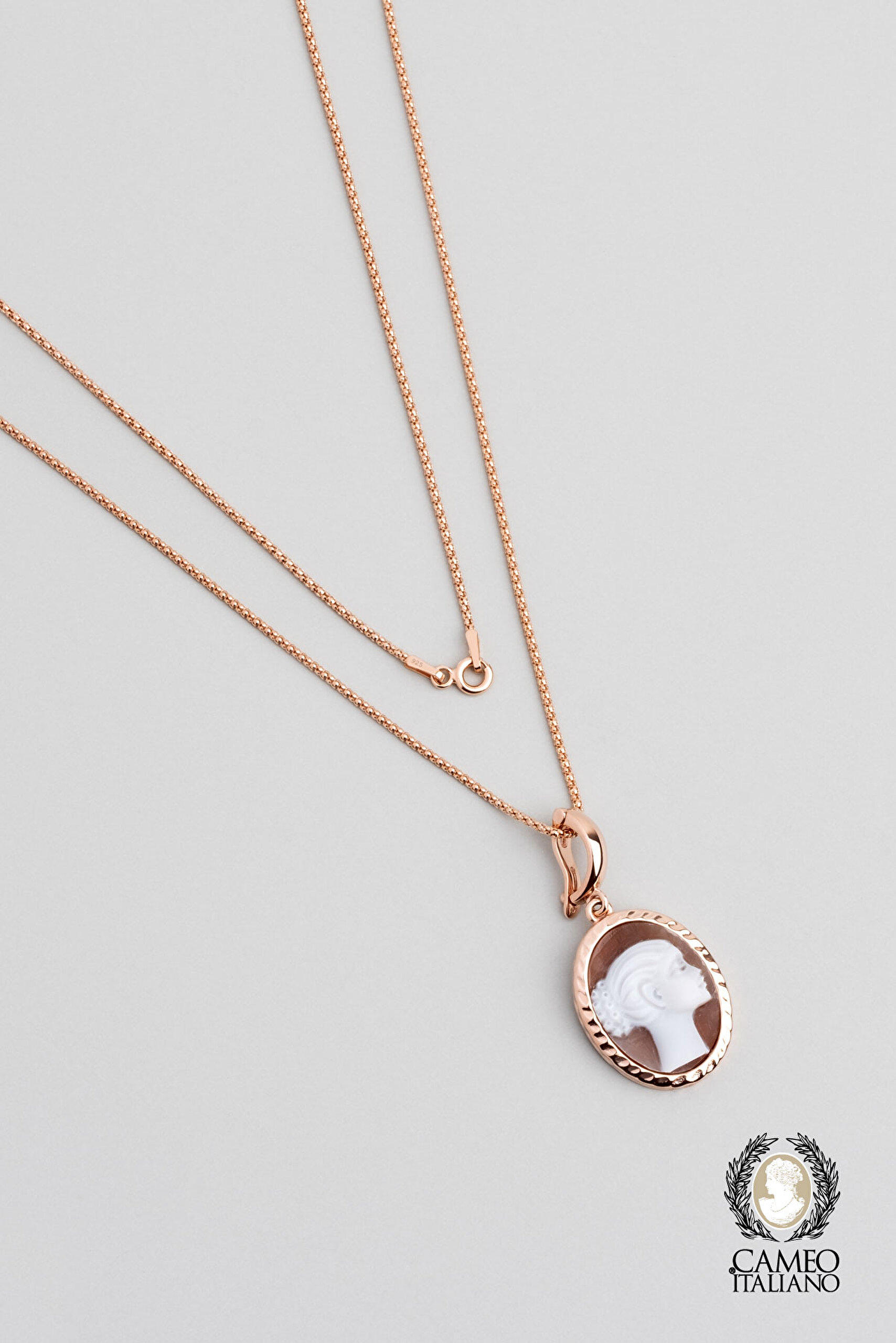 ⁠ Cameo Italiano 18 Ayar Rose Altn Kaplama 50 Cm Gümüş Madalyon Kolye_0}