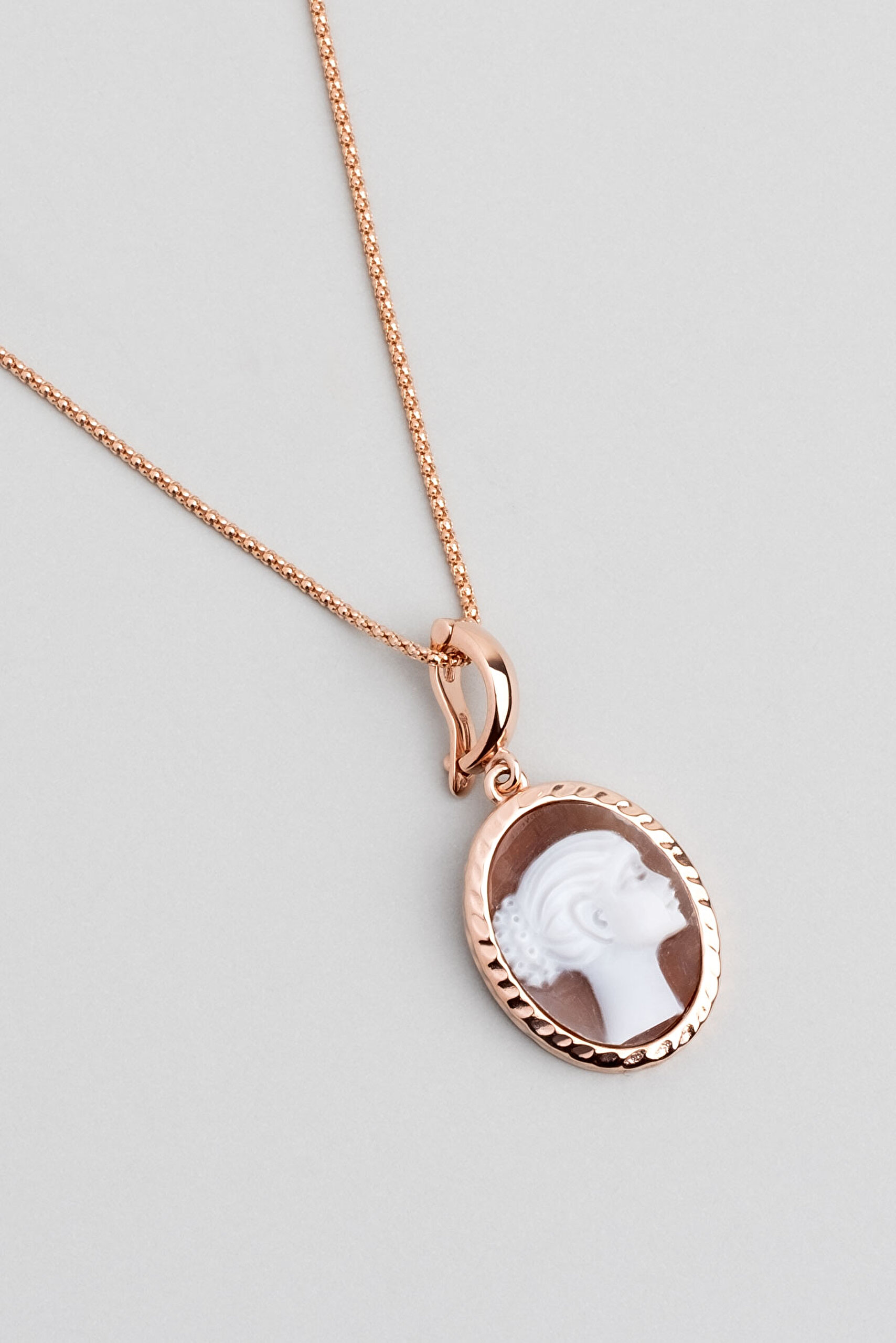 ⁠ Cameo Italiano 18 Ayar Rose Altn Kaplama 50 Cm Gümüş Madalyon Kolye_1}