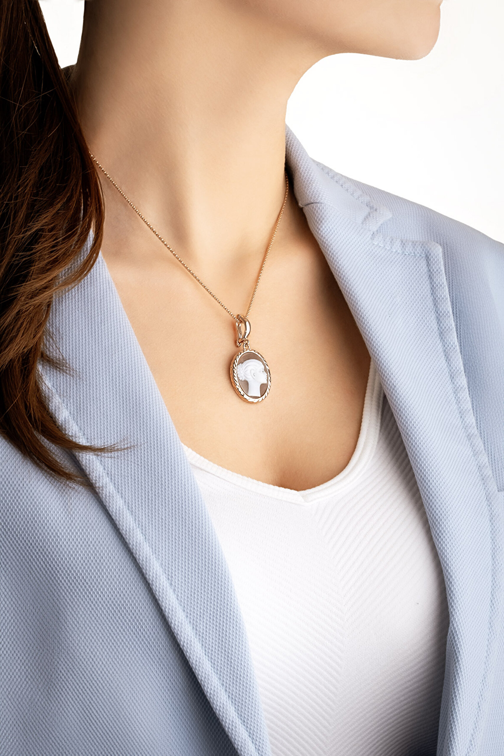 ⁠ Cameo Italiano 18 Ayar Rose Altn Kaplama 50 Cm Gümüş Madalyon Kolye_3}