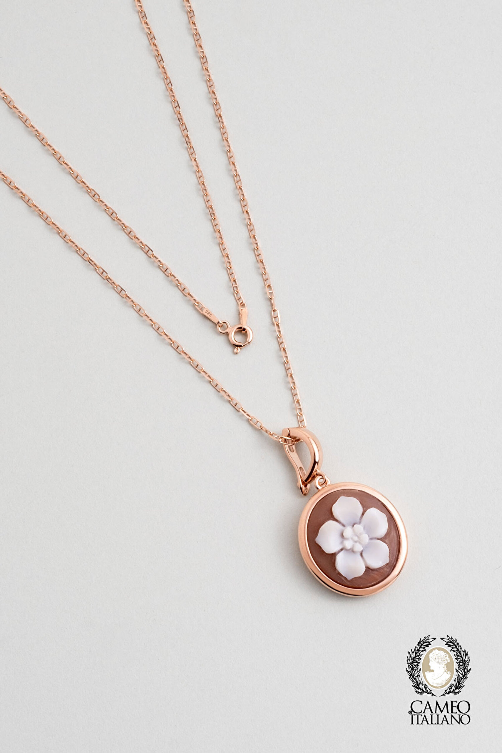 ⁠ Cameo Italliano Güz Çiçeği 18 Ayar Rose Altın Kaplama 45 Cm Gümüş Kolye_0}