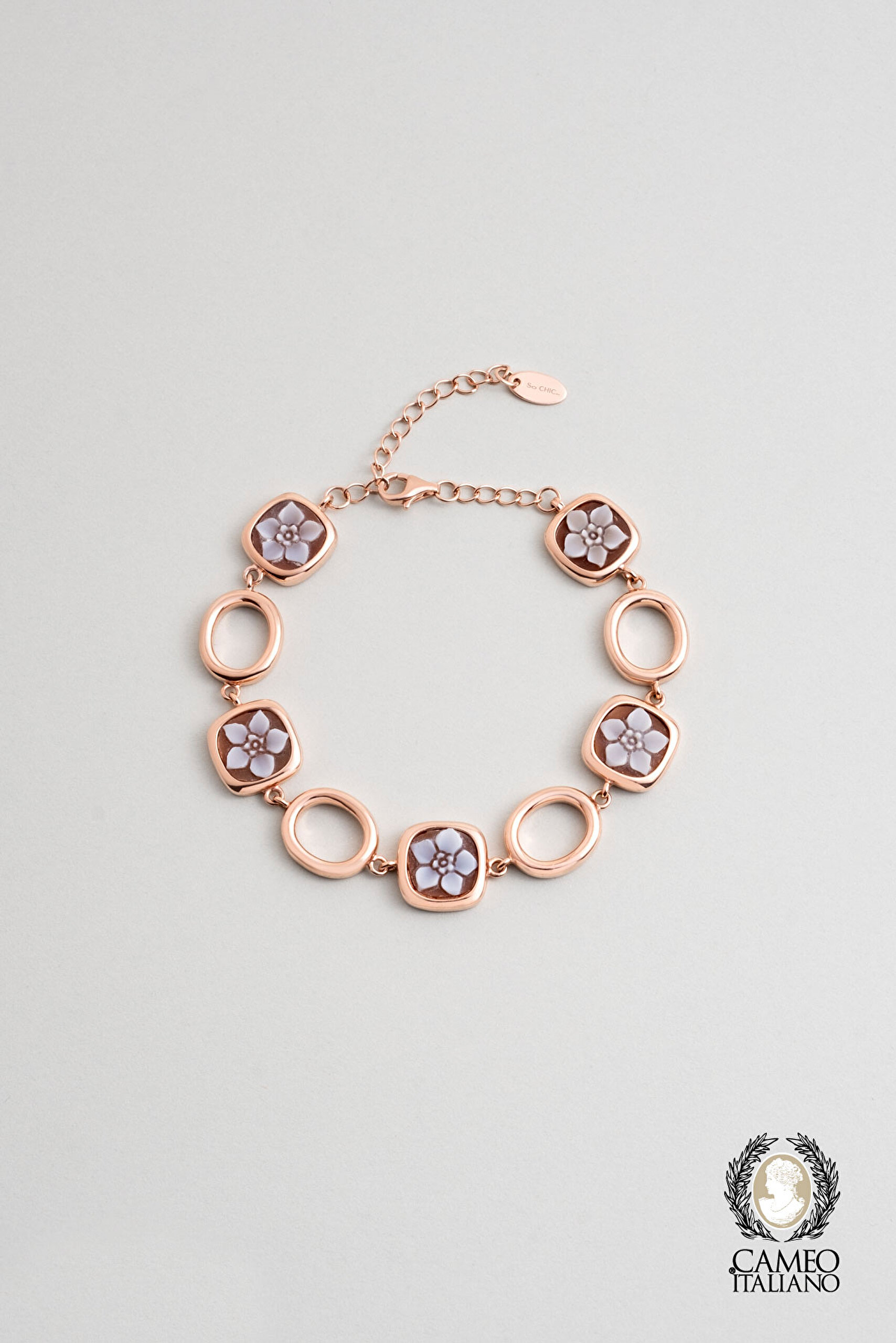 ⁠ Cameo Italiano Güz Çiçeği 18 Ayar Rose Altın Kaplama 21 Cm Gümüş Tasarım Bileklik_0}