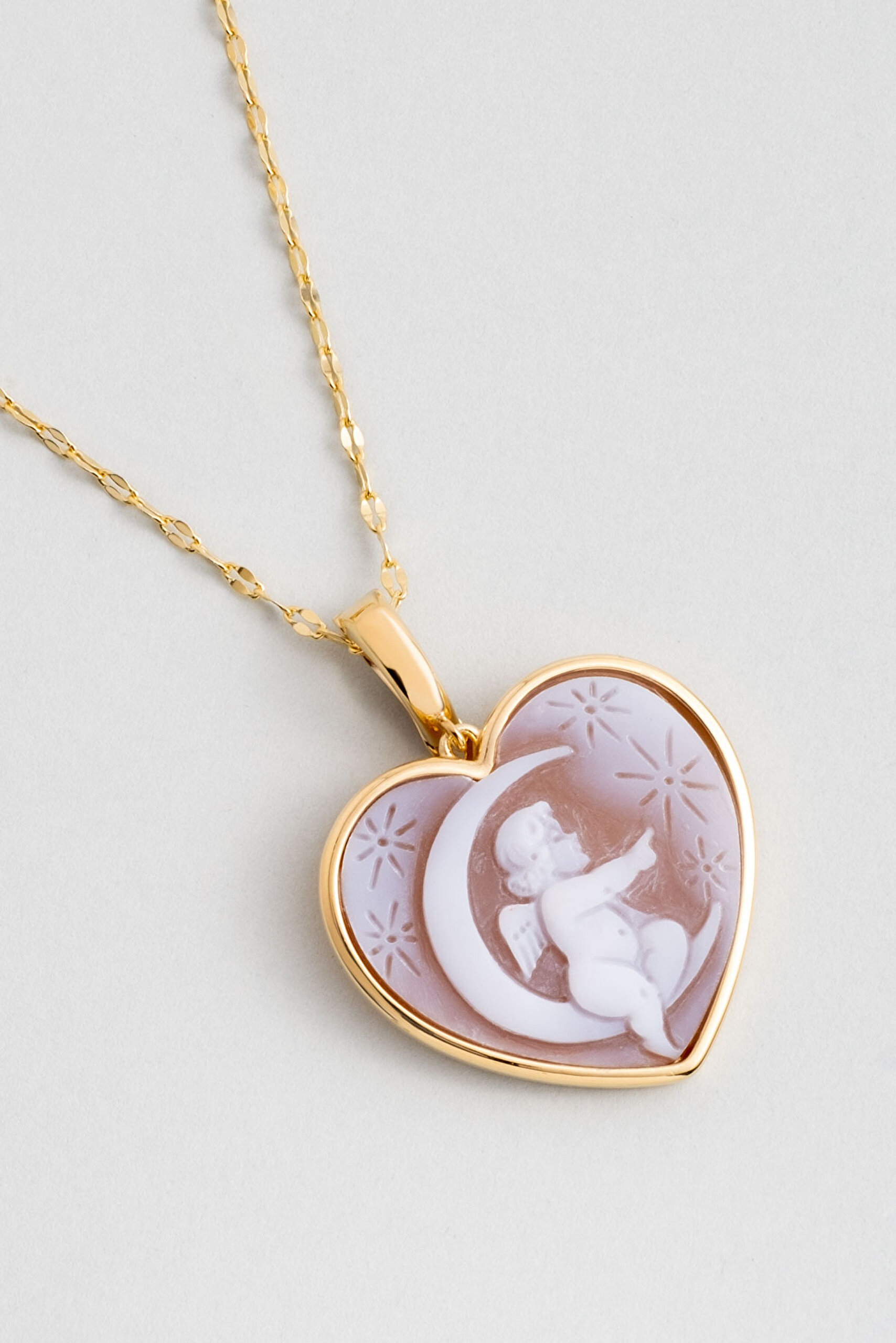 ⁠ Cameo Italiano Yıldızlı Gece 18 Ayar Sarı Altın Kaplama 44 Cm Gümüş Kalp Kolye_1}
