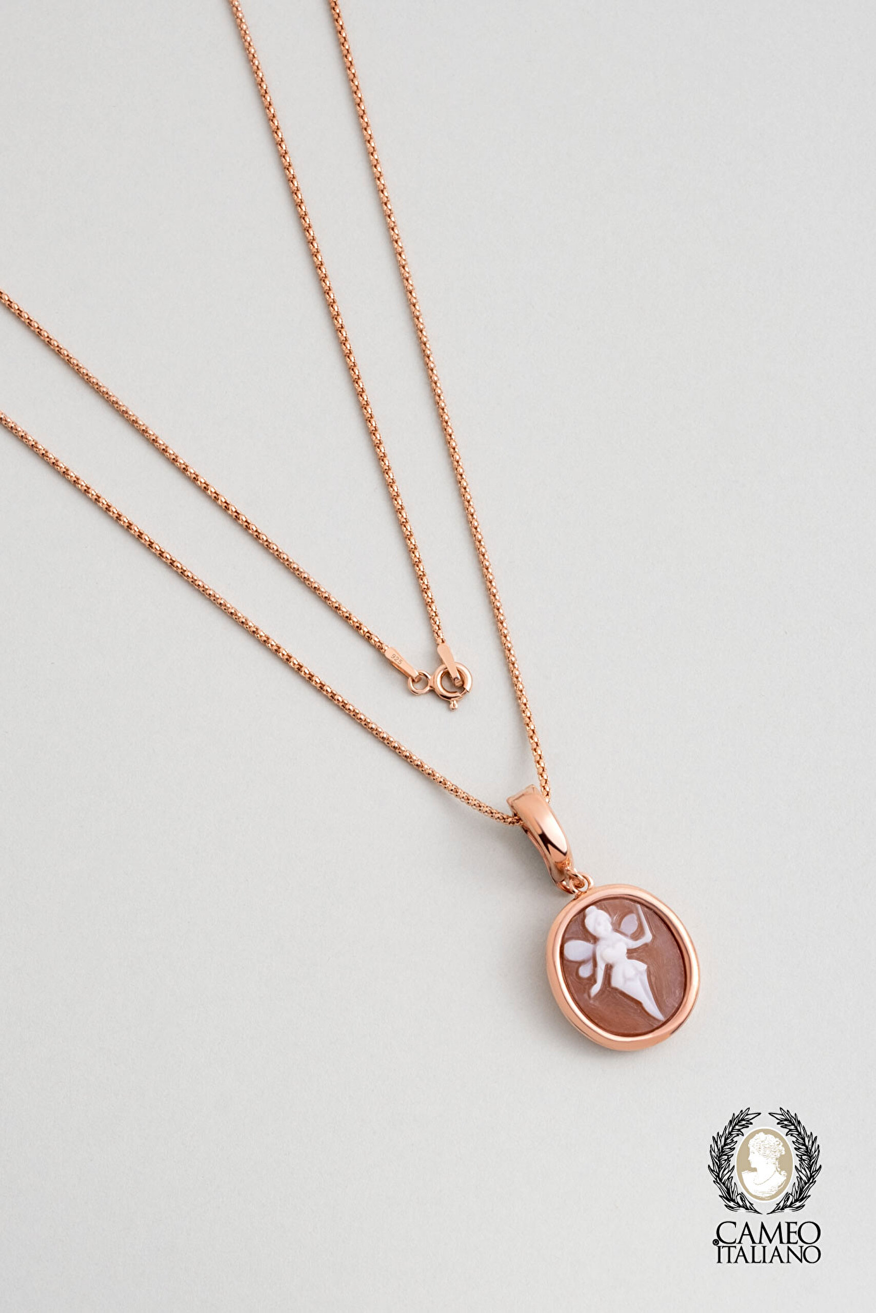 ⁠ Cameo Italiano 18 Ayar Rose Altın Kaplama 50 Cm Gümüş Melek Kolye_0}