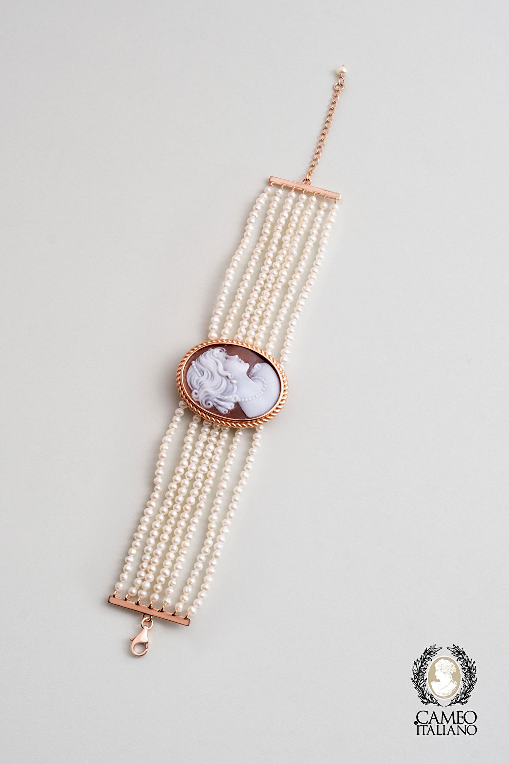 ⁠ Cameo Italiano 18 Ayar Rose Altın Kaplama 20 Cm Gümüş Bileklik_0}