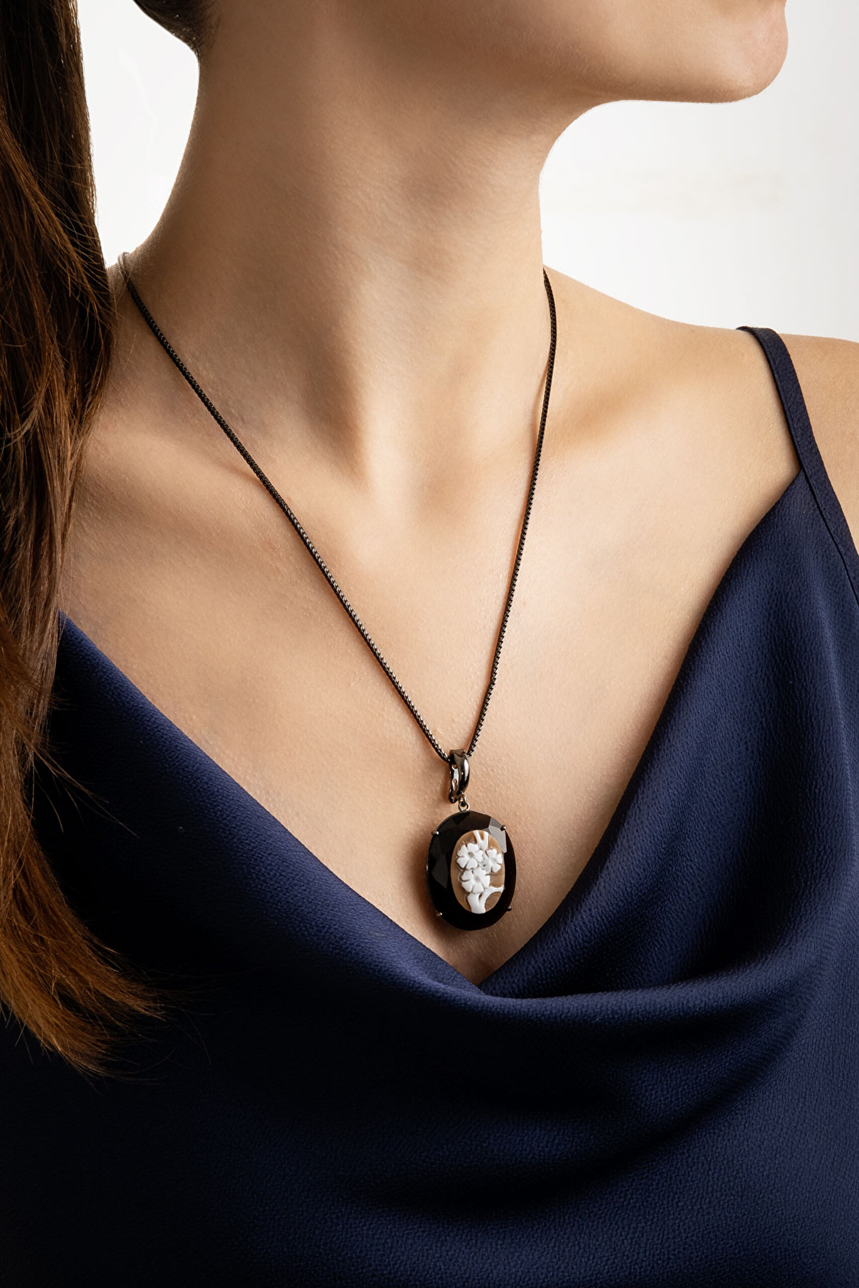 ⁠ Cameo Italiano Işıltılı Gece Siyah Rodyum Kaplama 50 Cm Gümüş Kolye_2}