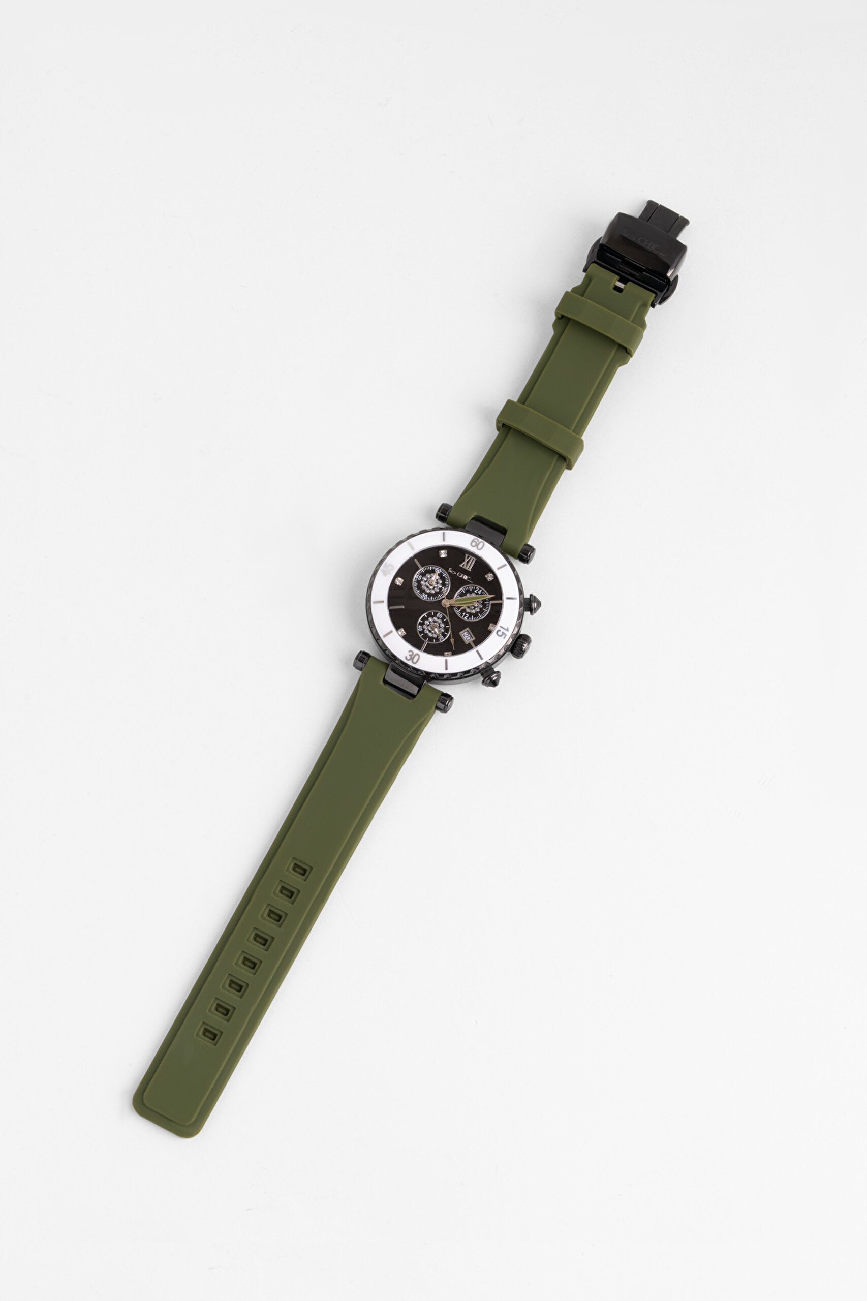 Yeşil Kordonlu Siyah Rodyum Kaplama Kadın Kol Saati