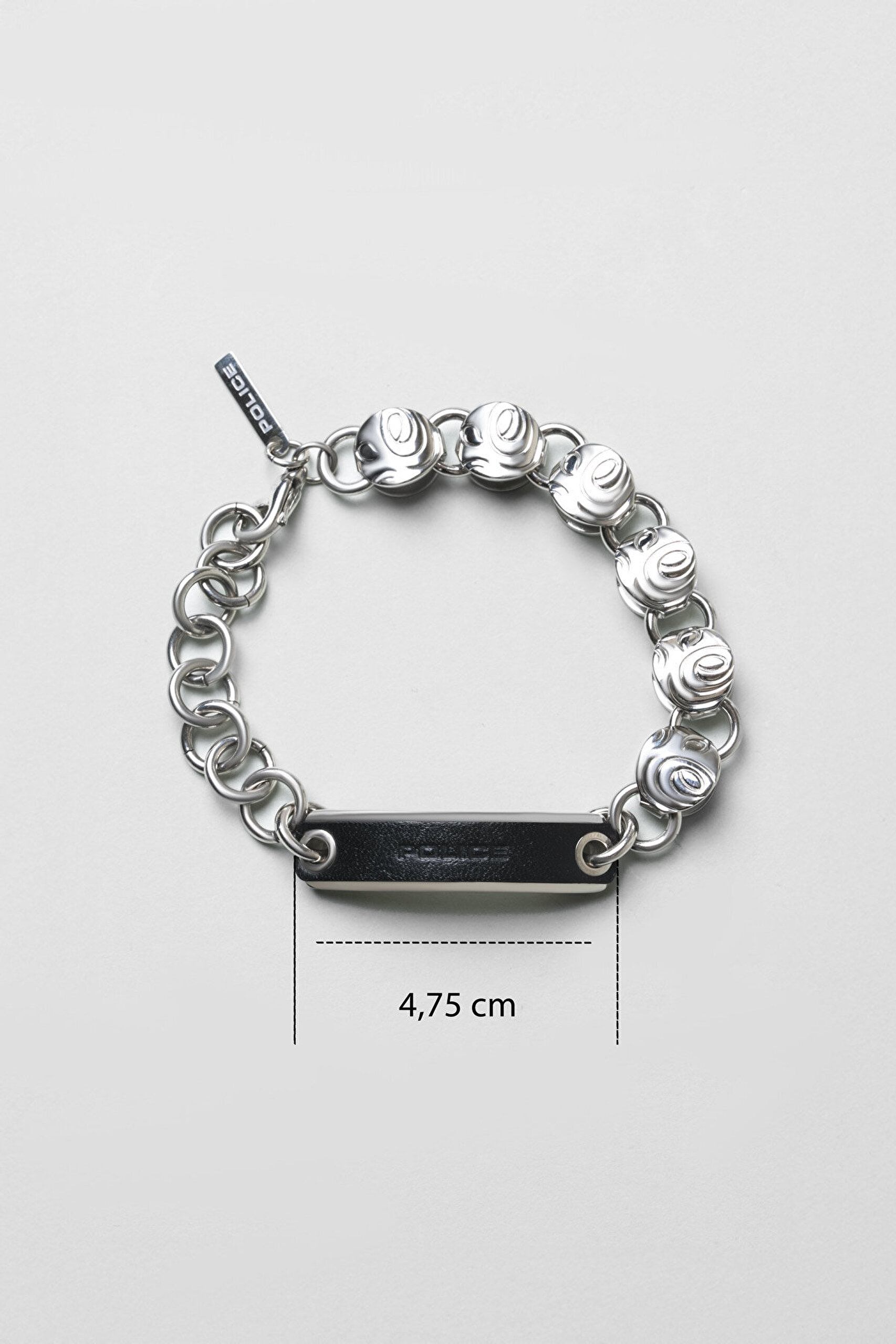 Siyah Deri Detaylı 23 Cm Erkek Çelik Bileklik - 1