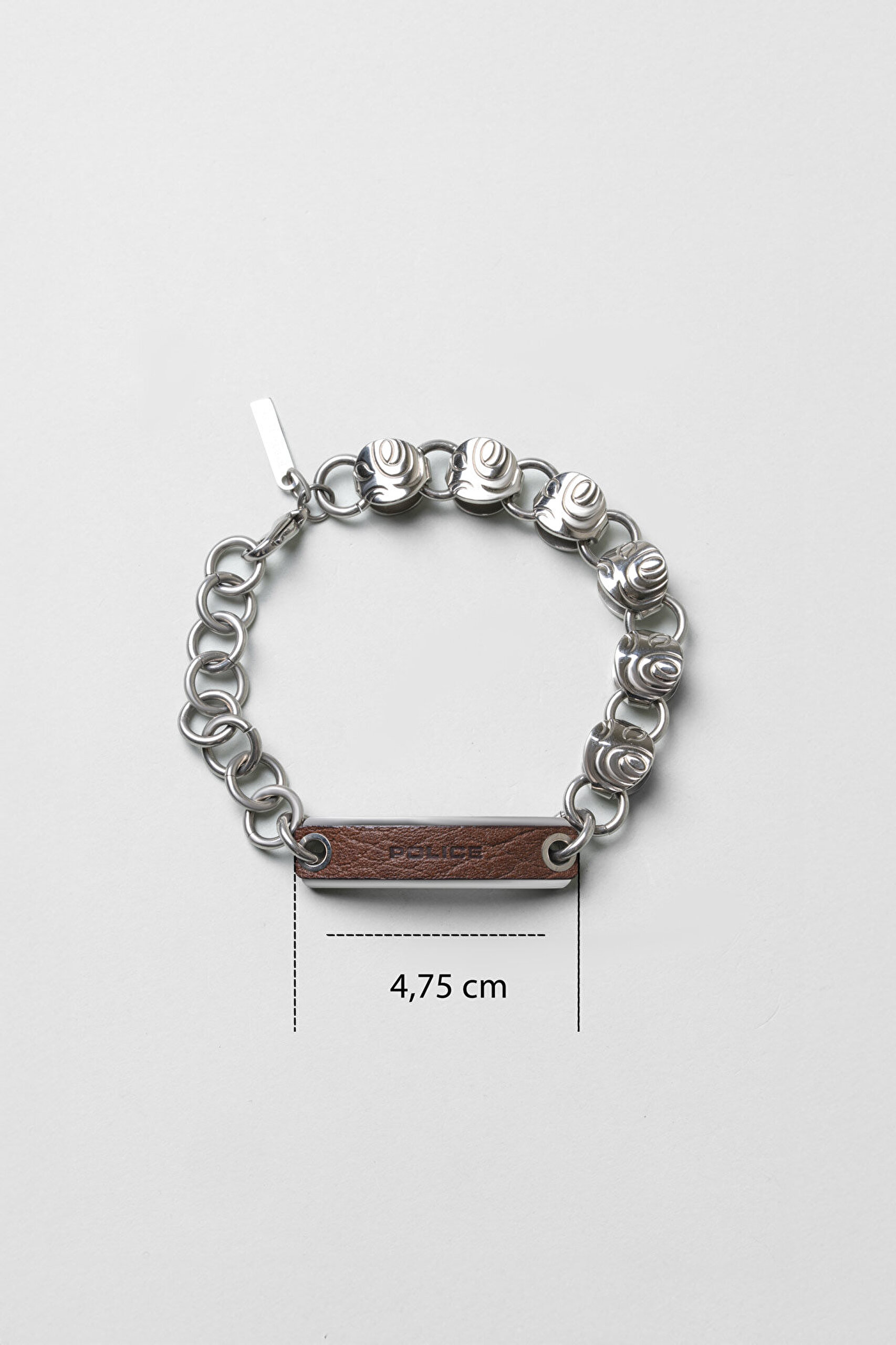 Kahverengi Deri Detaylı 18 Ayar Beyaz Altın Kaplama Erkek Çelik Bileklik - 1