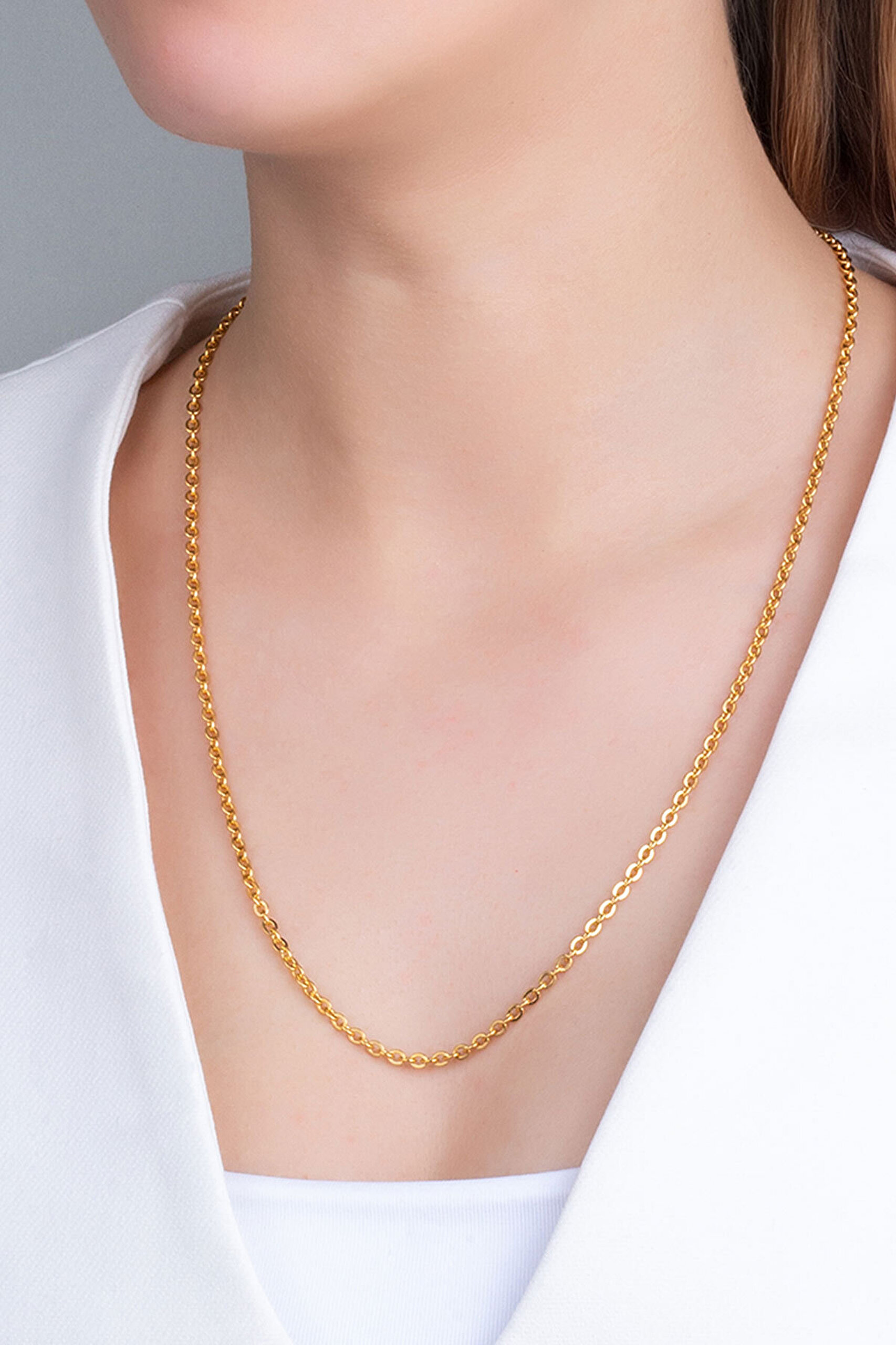 Zamansız Halka Zincir Sarı Kaplama Çelik Unisex Kolye - 3