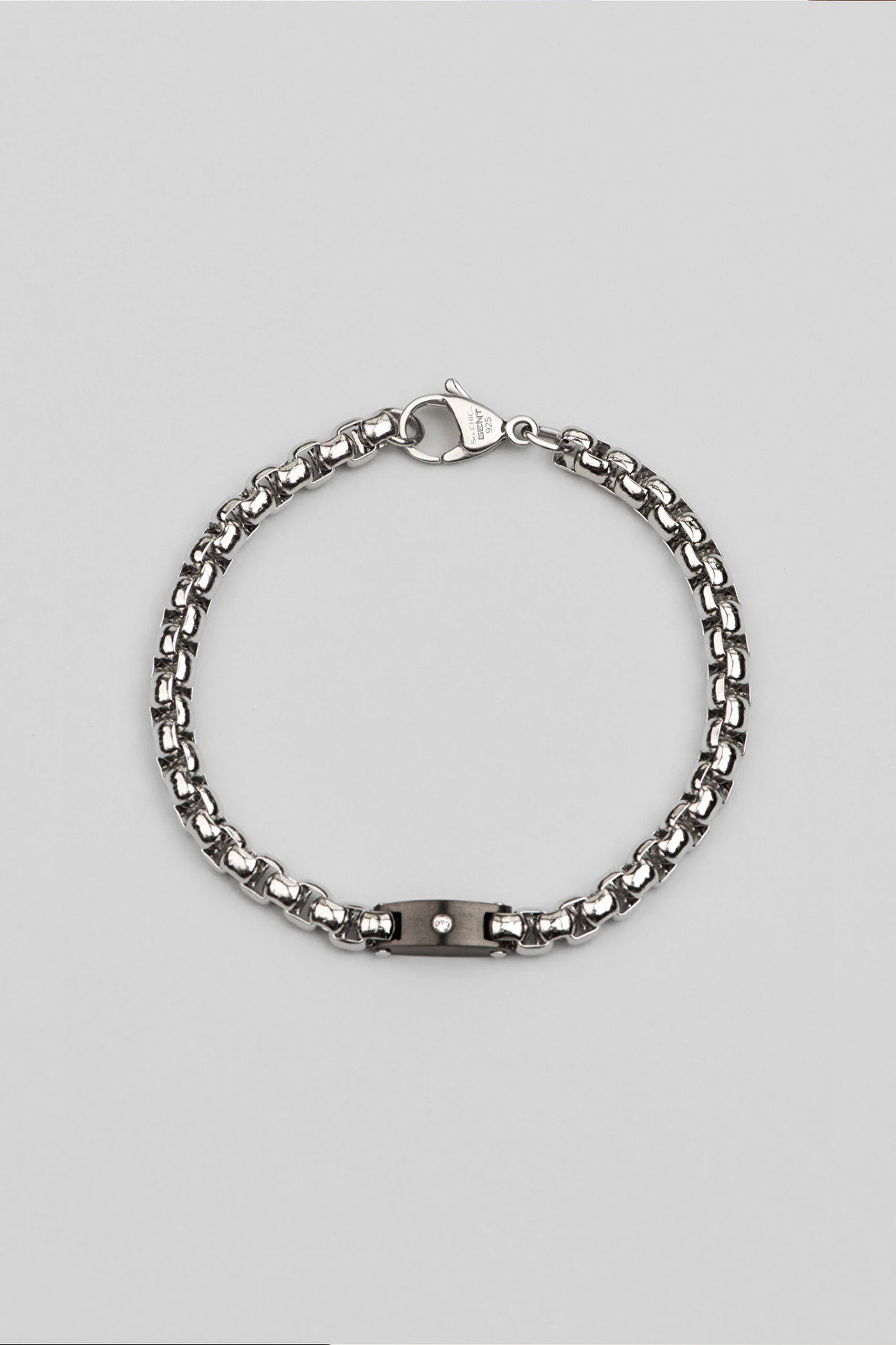 ⁠ Beyaz Taşlı  Erkek Çelik Bileklik_0}