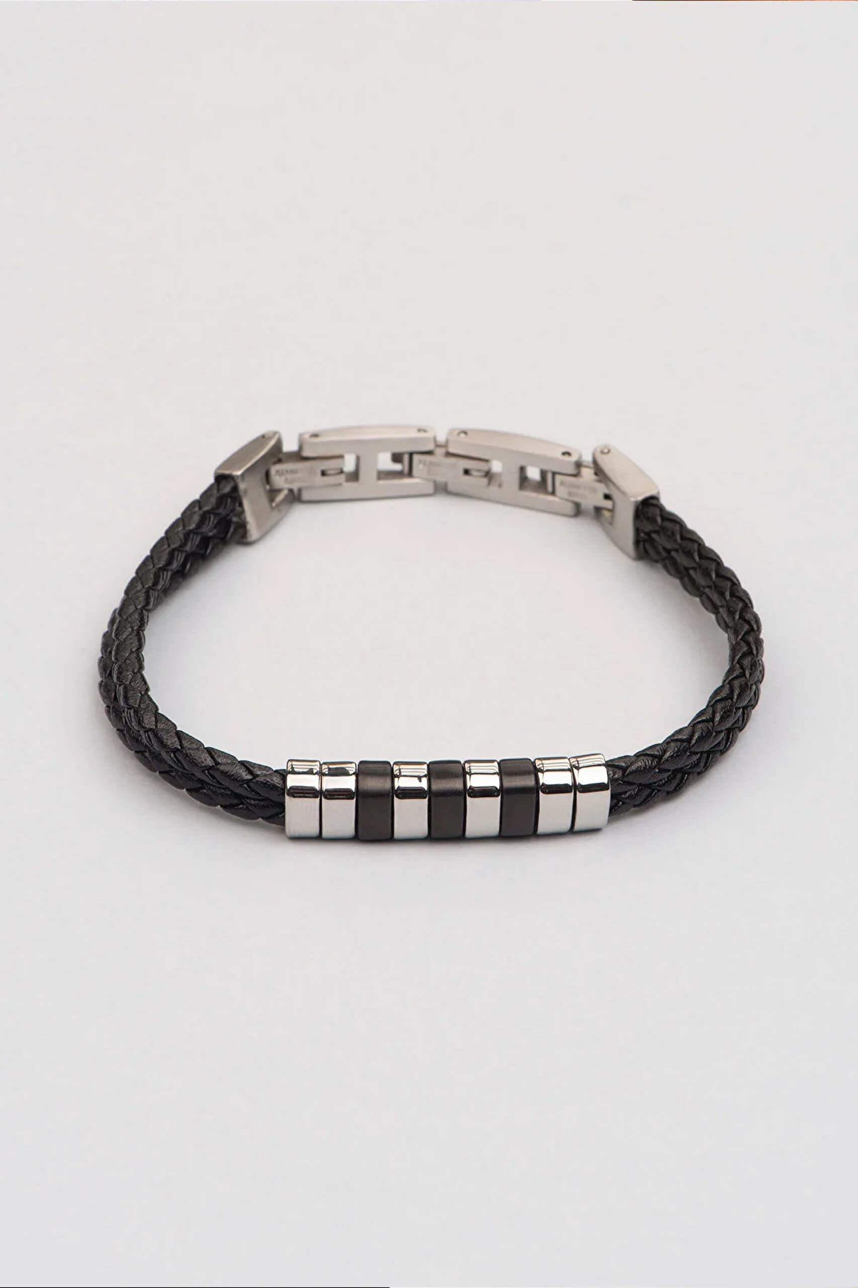 ⁠ Çift Örgülü Vegan Deri Çelik Erkek Bileklik_4}