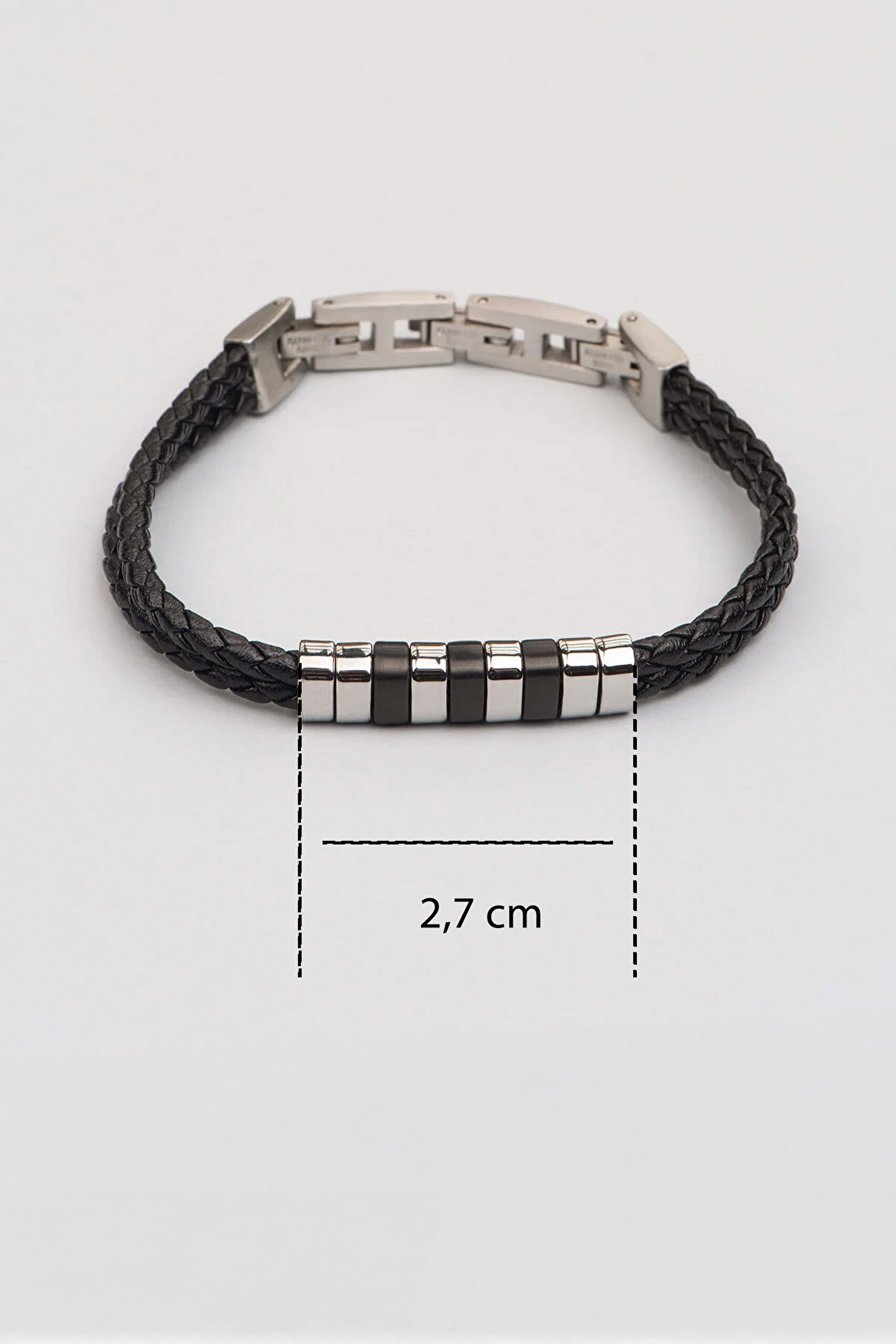 ⁠ Çift Örgülü Vegan Deri Çelik Erkek Bileklik_2}