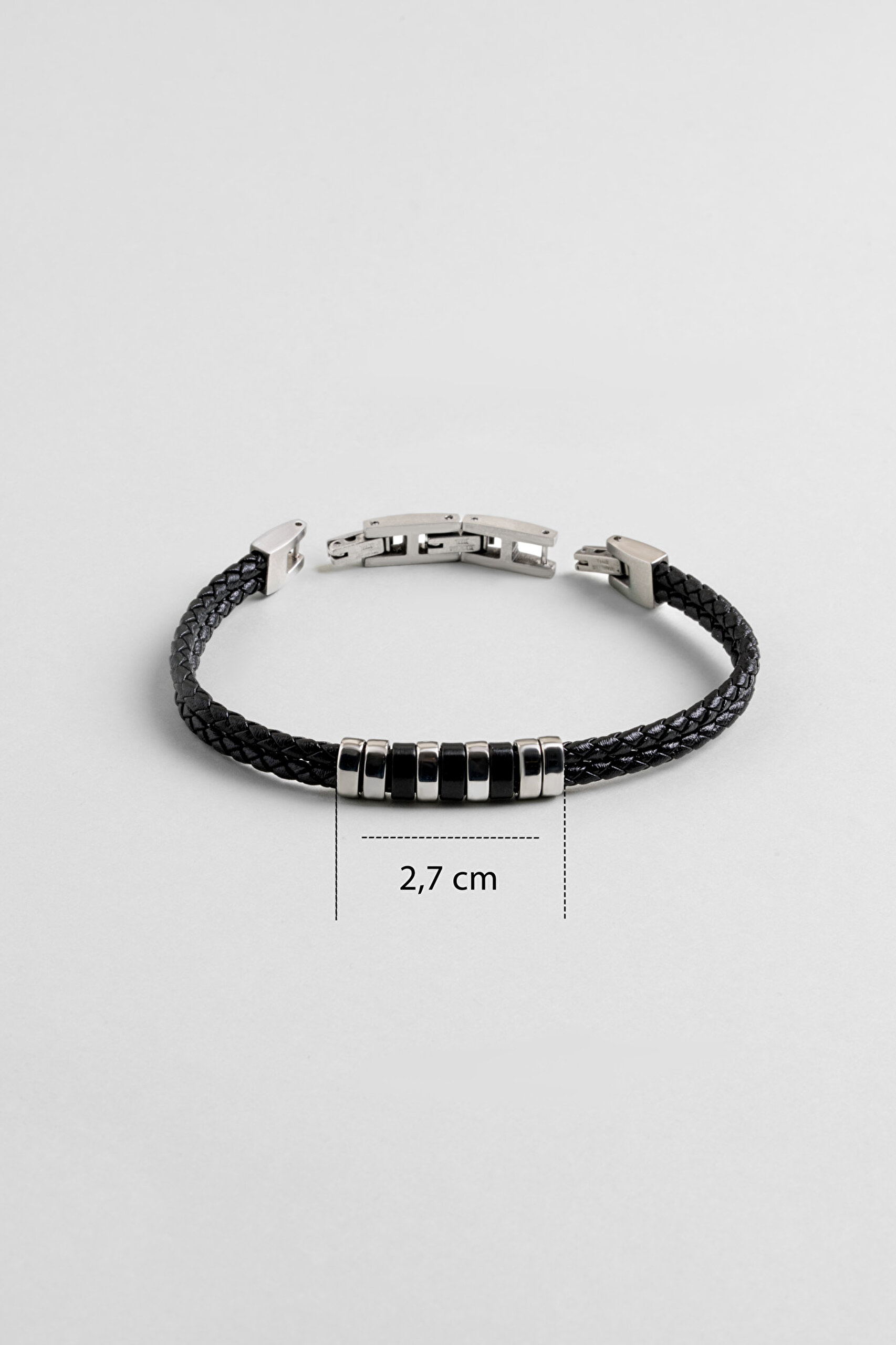 ⁠ Çift Örgülü Vegan Deri Çelik Erkek Bileklik_2}