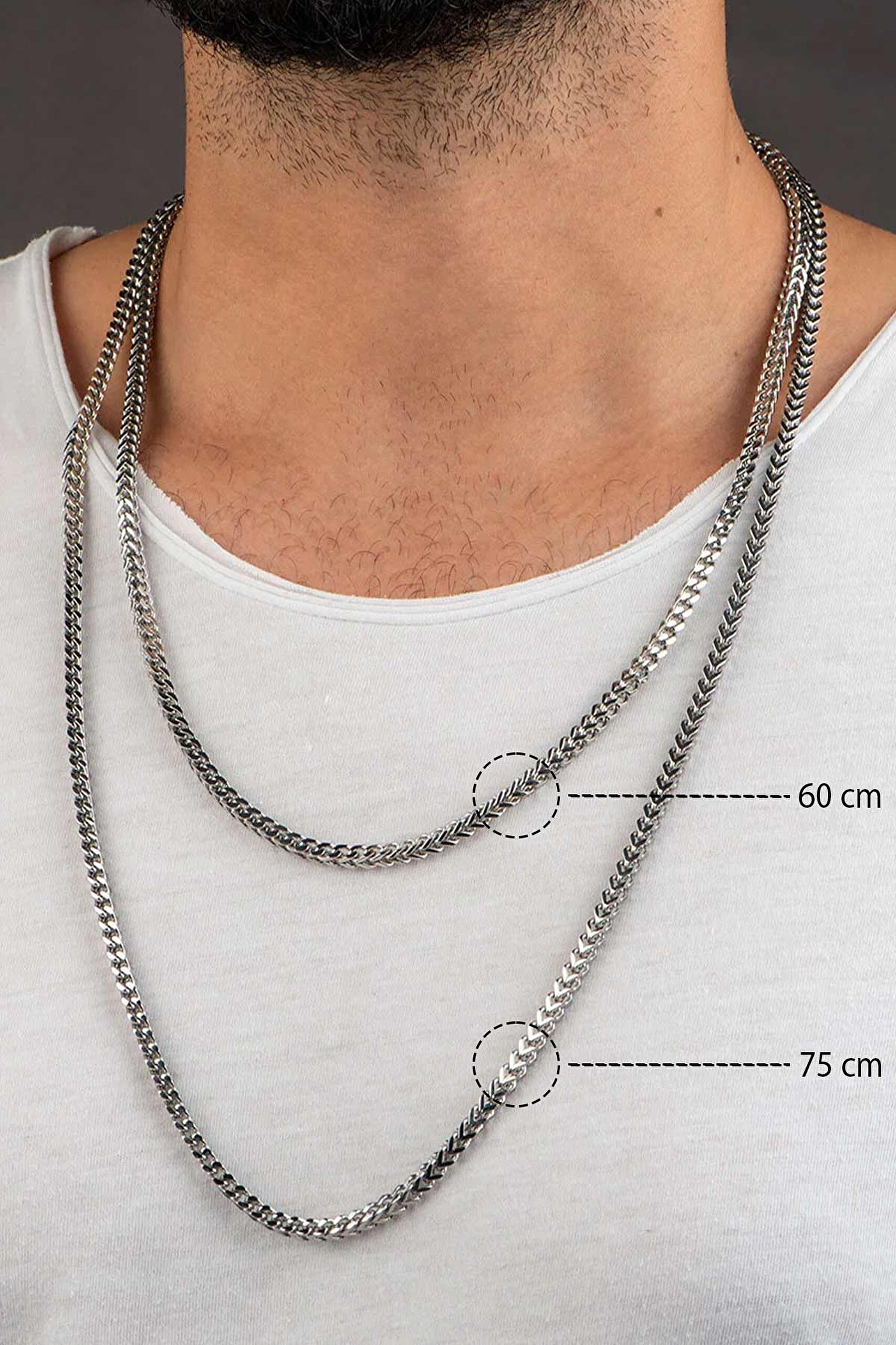 ⁠ Çift Sıra Örgü Model 75 Cm Çelik Erkek Kolye_4}