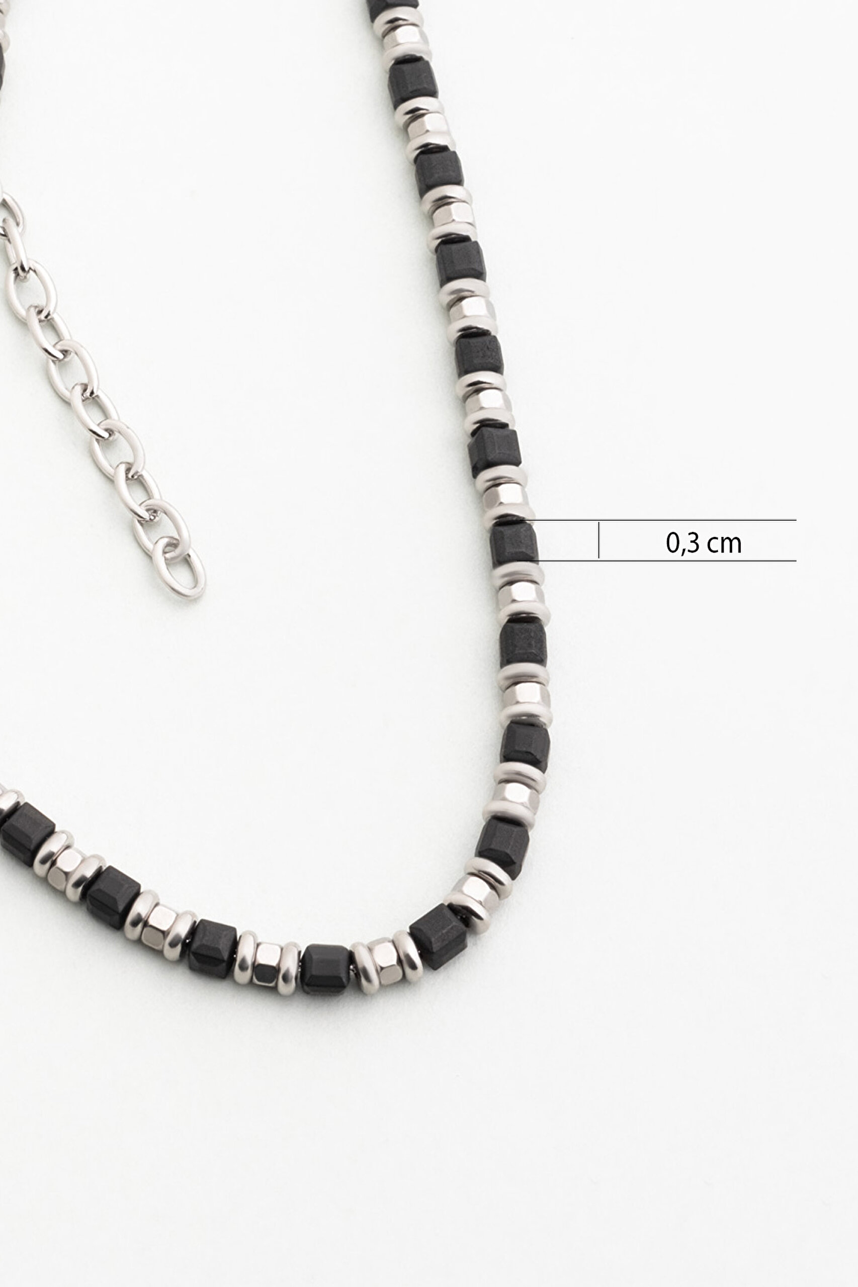 ⁠ Siyah Taş Detaylı 50 Cm Çelik Erkek Kolye_2}